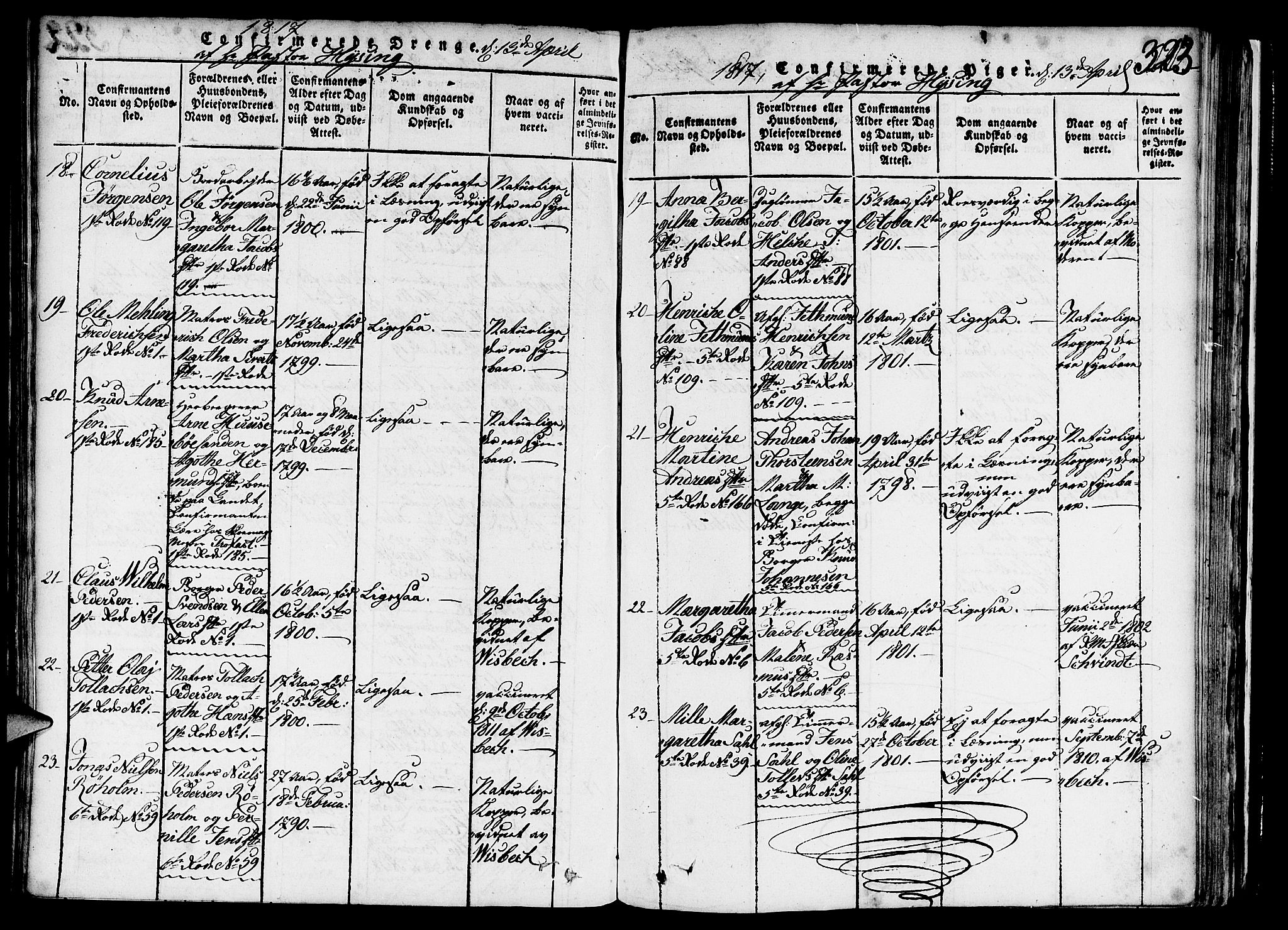 Nykirken Sokneprestembete, AV/SAB-A-77101/H/Haa/L0011: Parish register (official) no. A 11, 1816-1821, p. 323