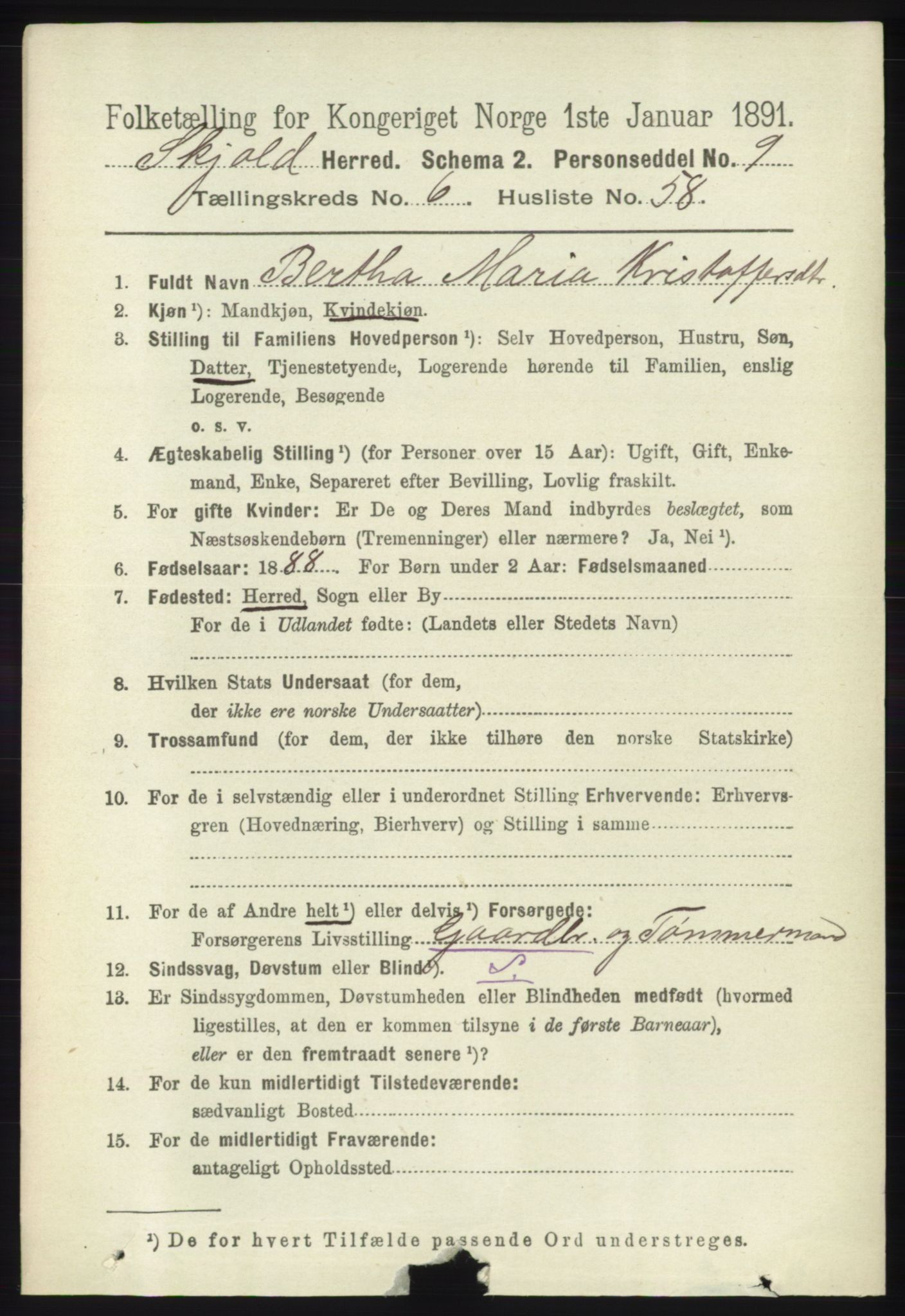 RA, 1891 census for 1154 Skjold, 1891, p. 1301