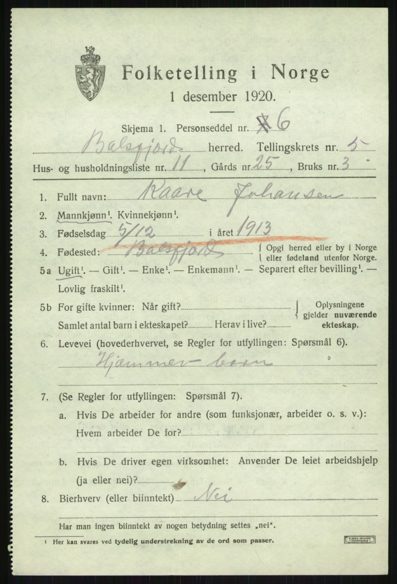 SATØ, 1920 census for Balsfjord, 1920, p. 3242