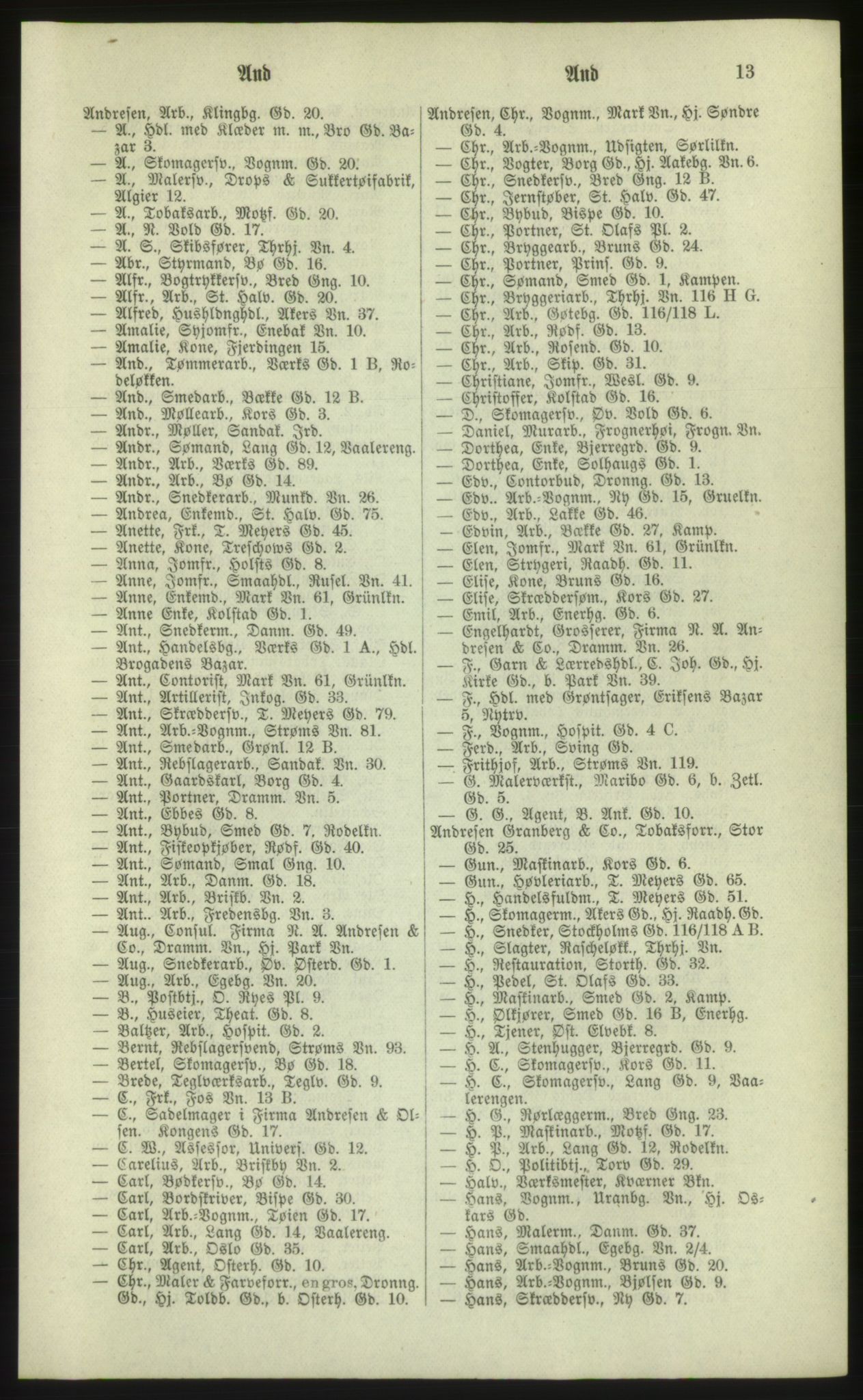 Kristiania/Oslo adressebok, PUBL/-, 1881, p. 13