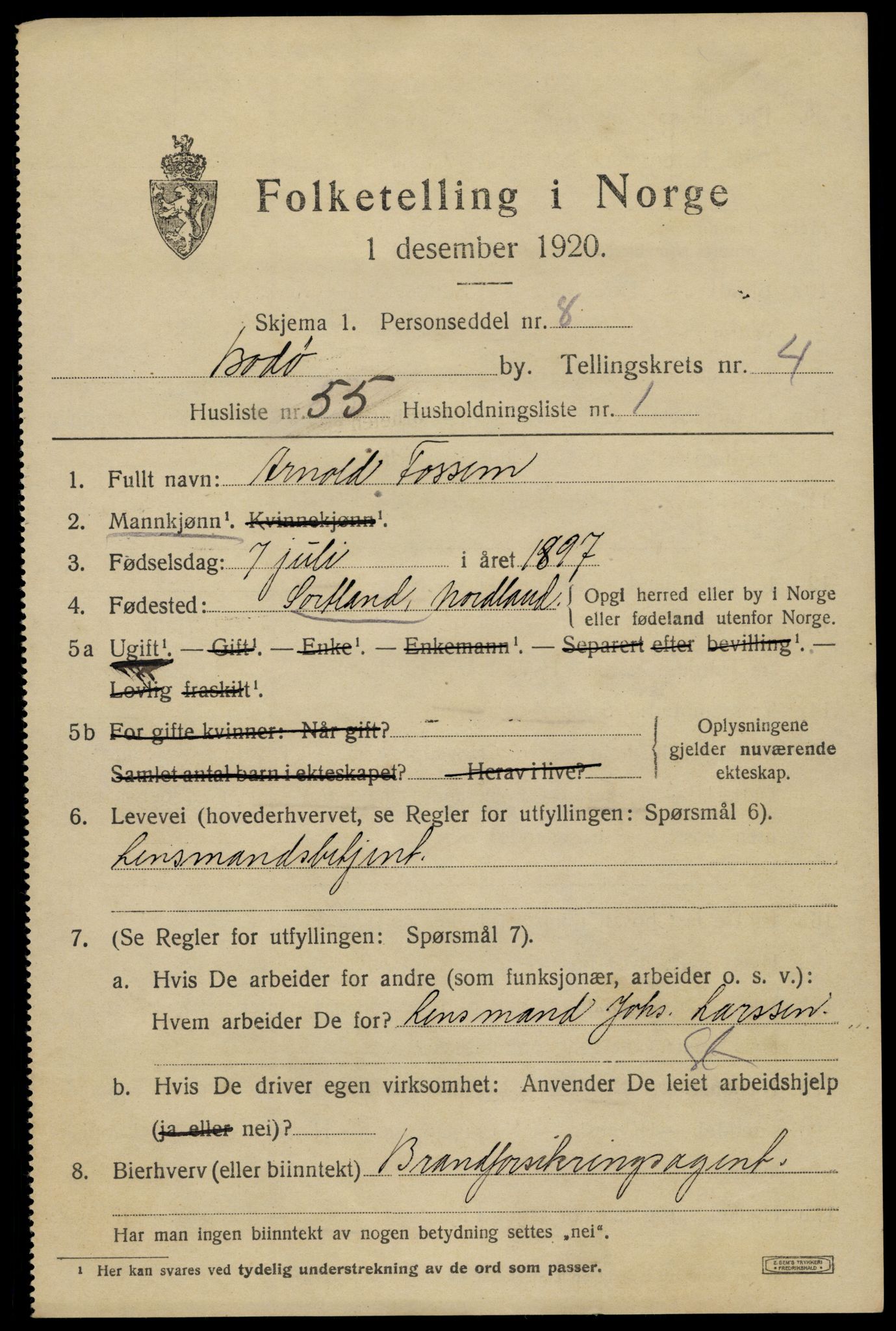 SAT, 1920 census for Bodø, 1920, p. 8431