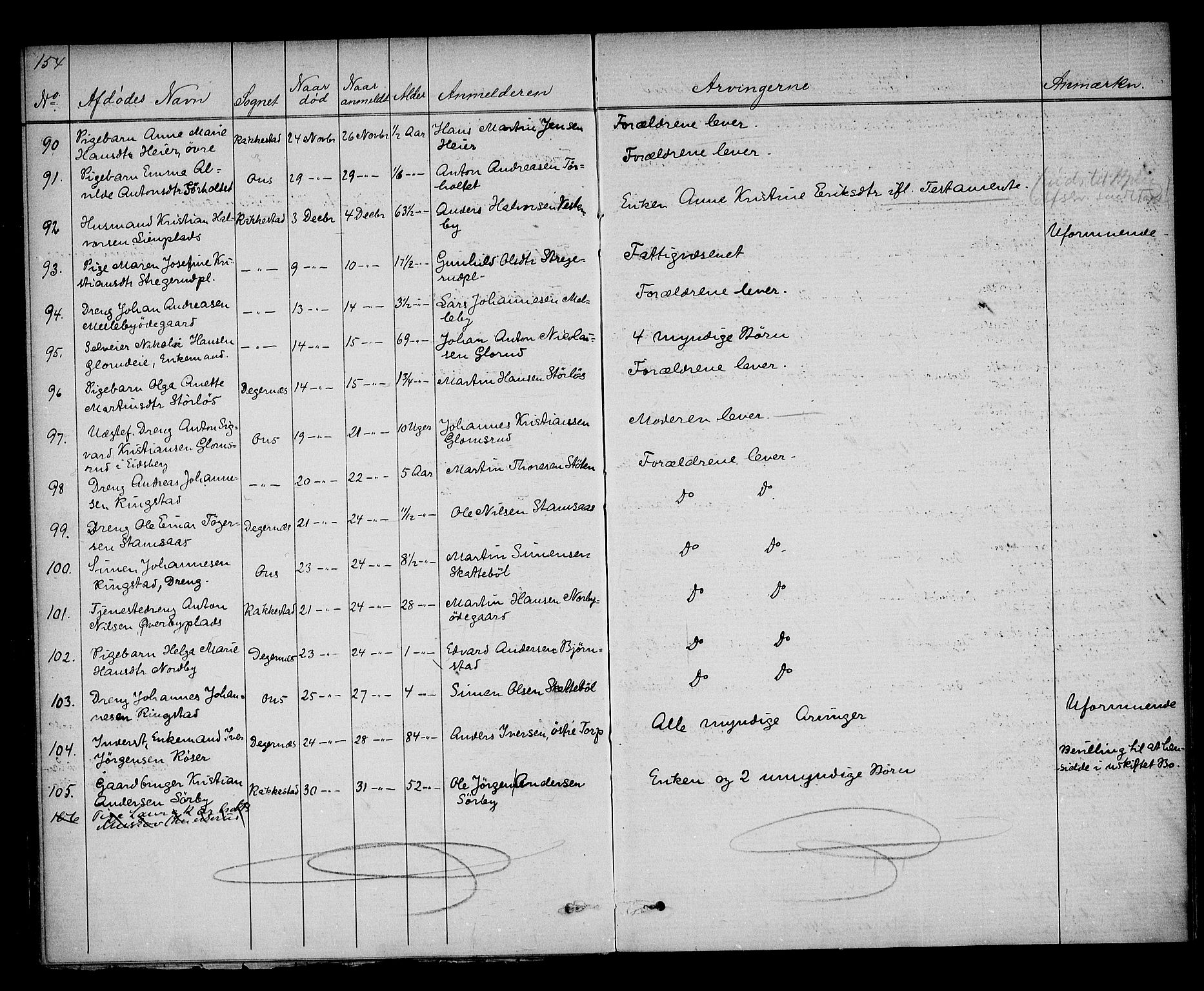 Rakkestad sorenskriveri, AV/SAO-A-10686/H/Ha/Haa/L0005: Dødsanmeldelsesprotokoller, 1878-1892, p. 154