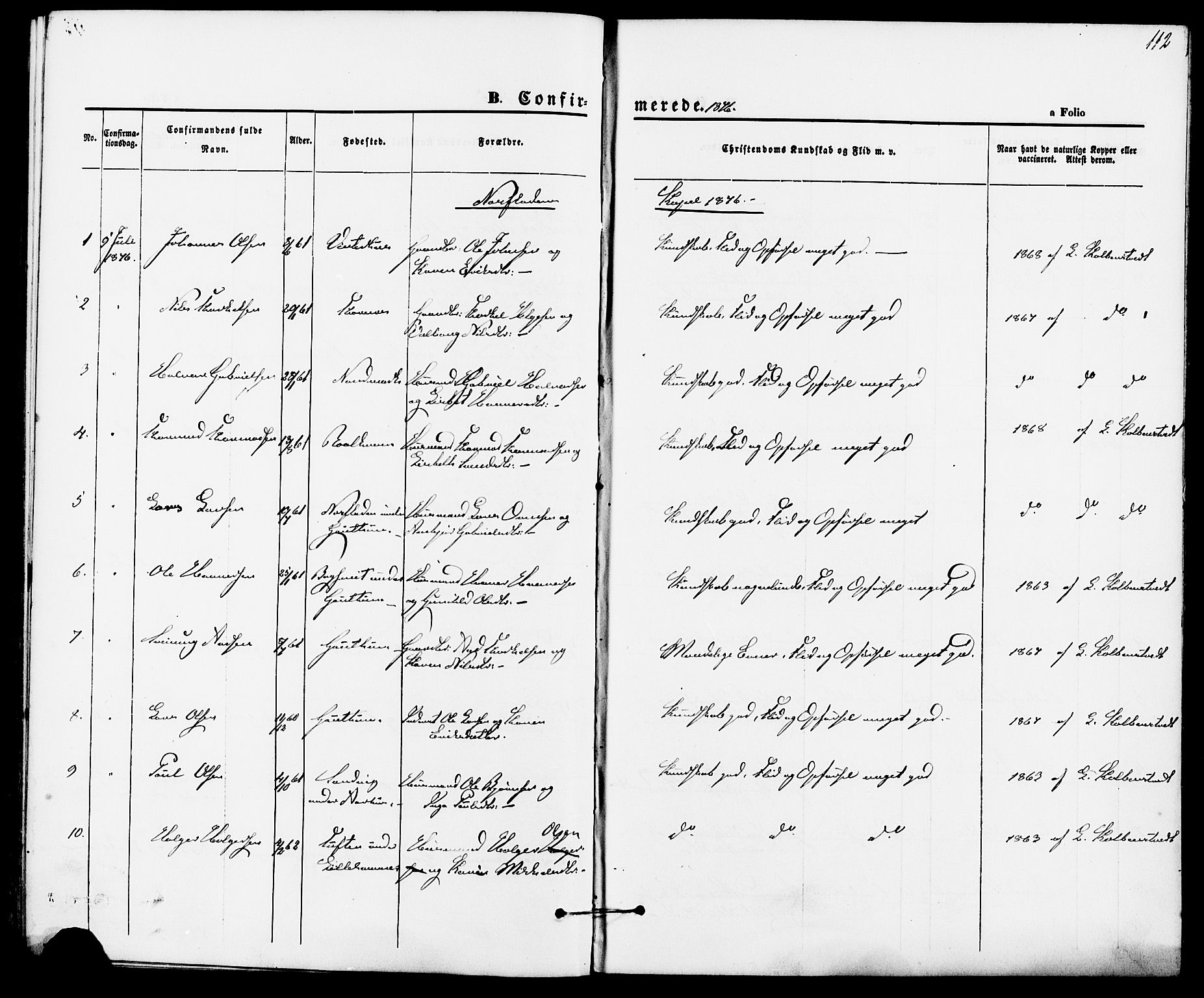 Suldal sokneprestkontor, AV/SAST-A-101845/01/IV/L0010: Parish register (official) no. A 10, 1869-1878, p. 112