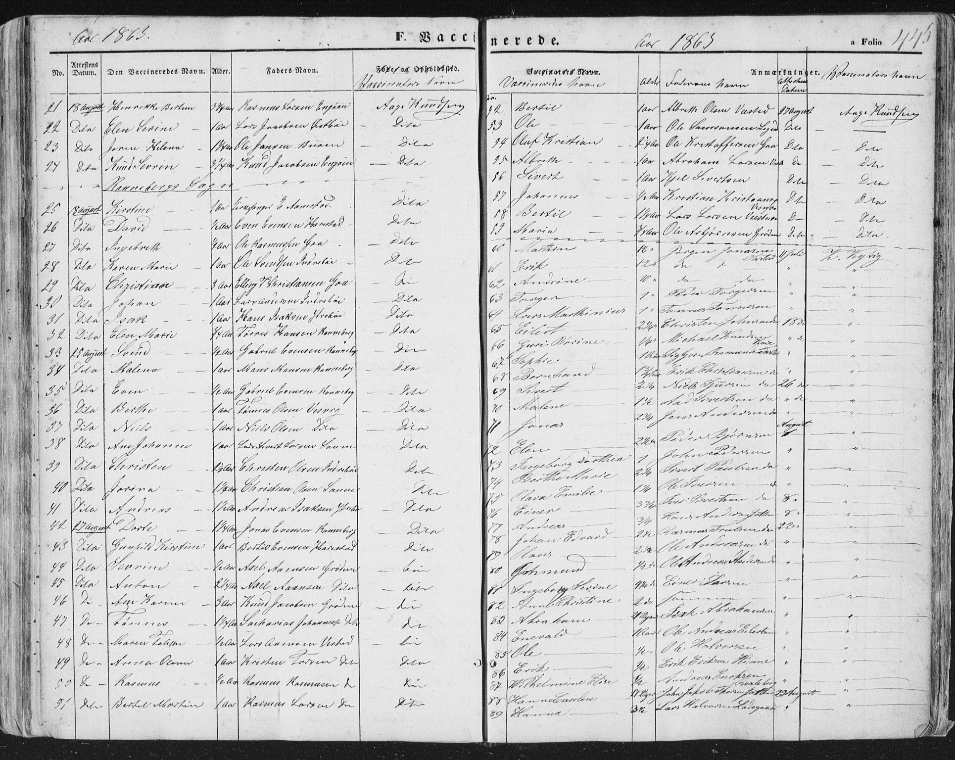 Hetland sokneprestkontor, AV/SAST-A-101826/30/30BA/L0002: Parish register (official) no. A 2, 1849-1869, p. 445