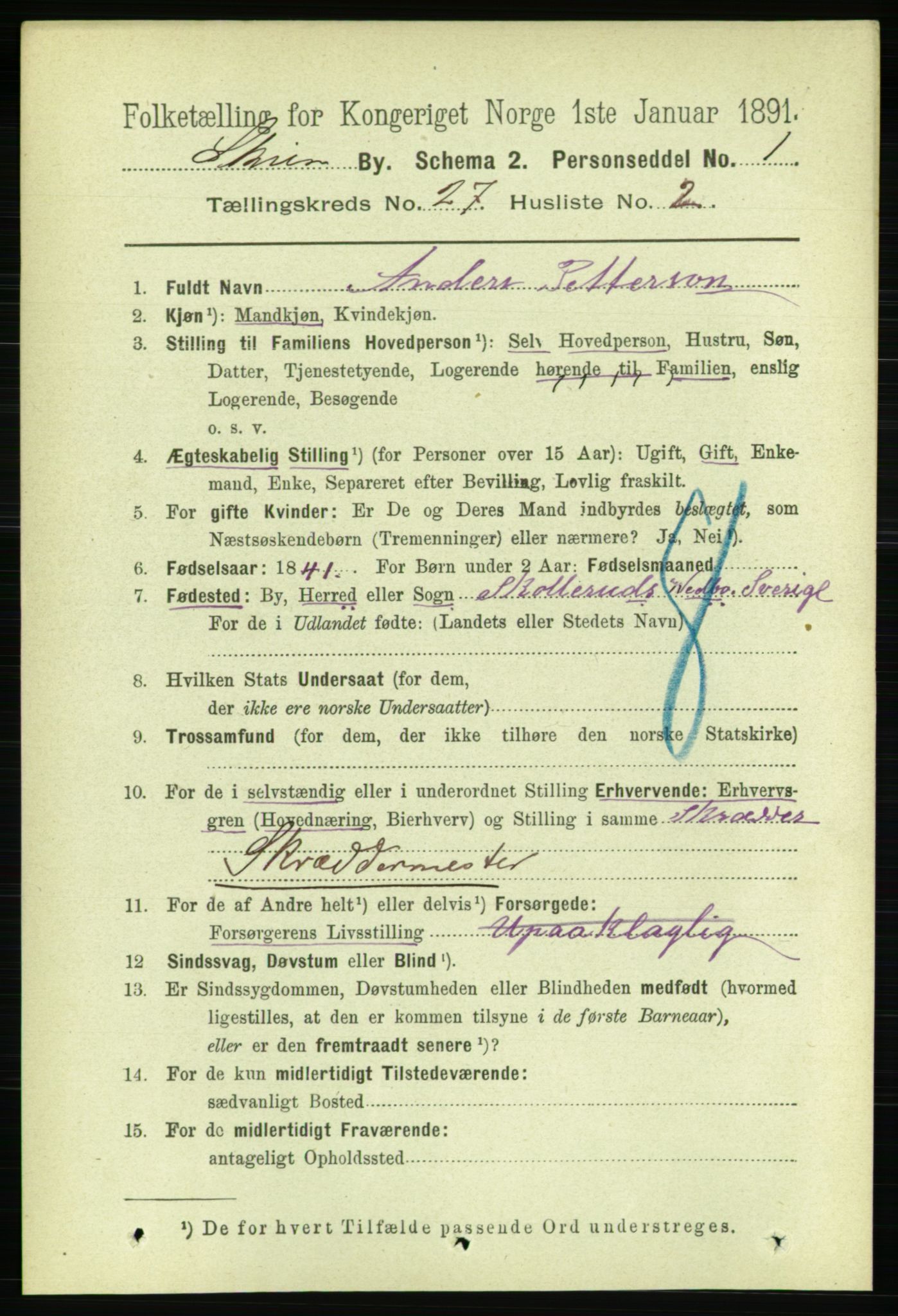 RA, 1891 census for 0806 Skien, 1891, p. 6338