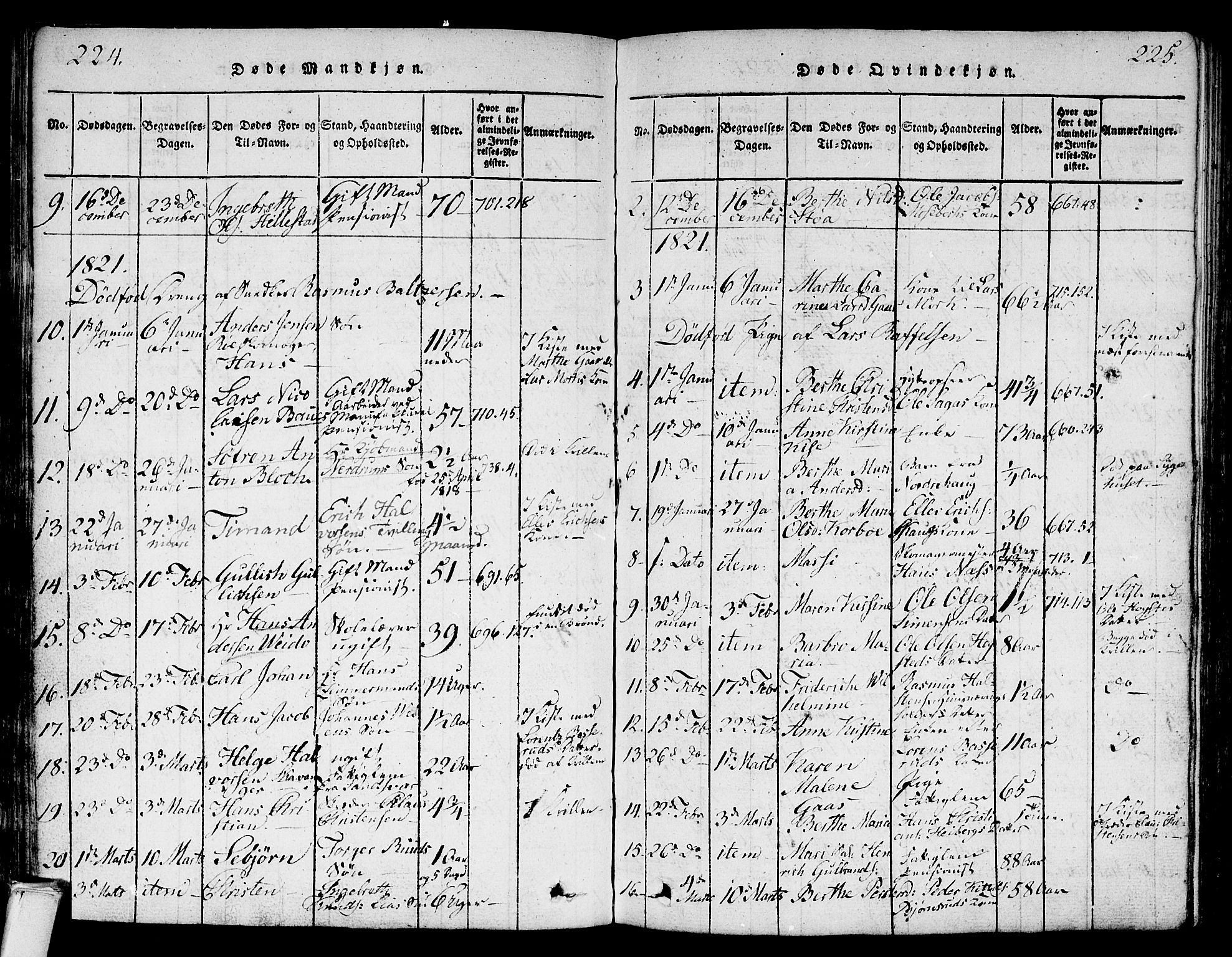 Kongsberg kirkebøker, AV/SAKO-A-22/G/Ga/L0001: Parish register (copy) no. 1, 1816-1839, p. 224-225
