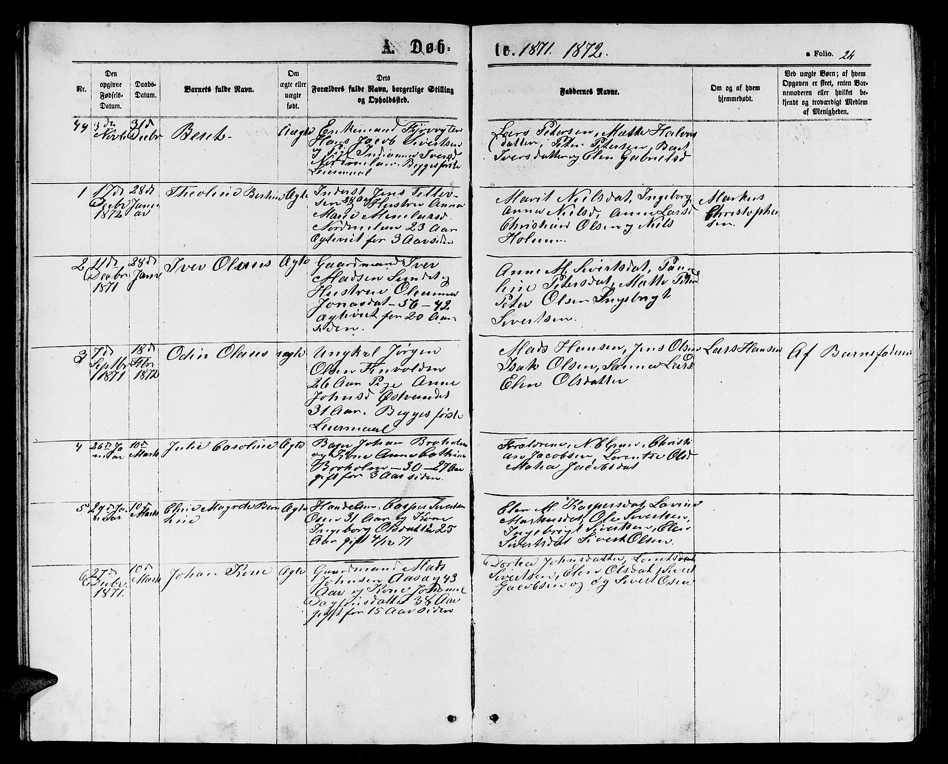 Ministerialprotokoller, klokkerbøker og fødselsregistre - Sør-Trøndelag, SAT/A-1456/658/L0725: Parish register (copy) no. 658C01, 1867-1882, p. 24