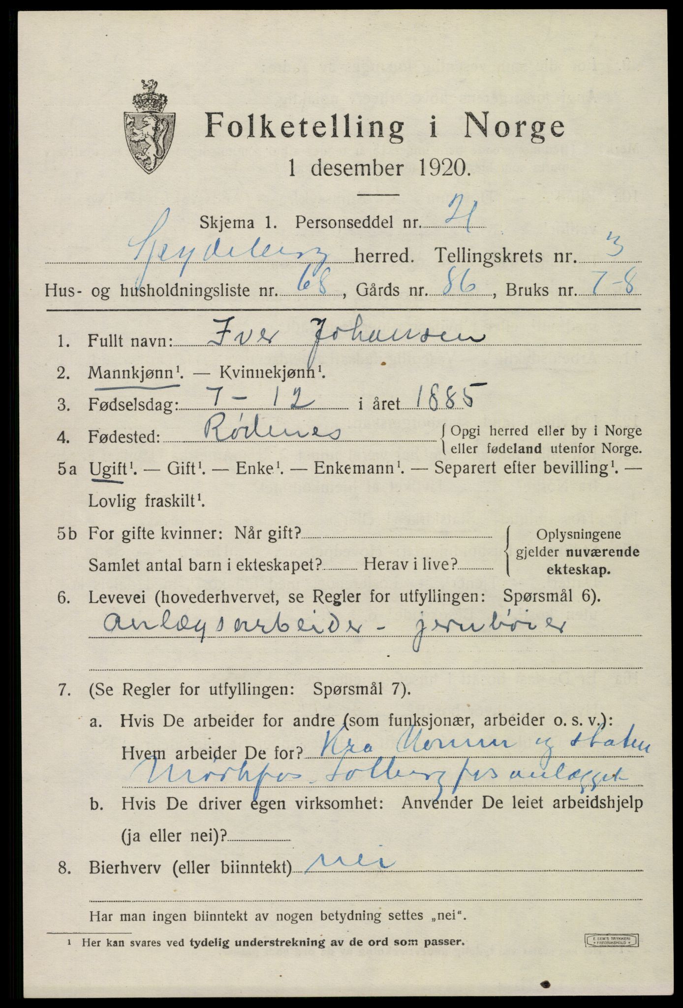 SAO, 1920 census for Spydeberg, 1920, p. 5125