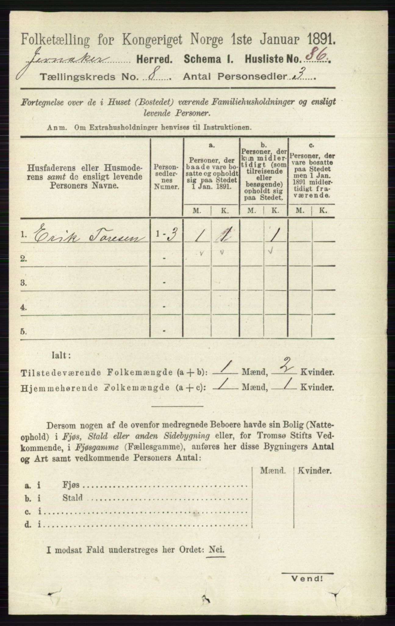 RA, 1891 census for 0532 Jevnaker, 1891, p. 4336
