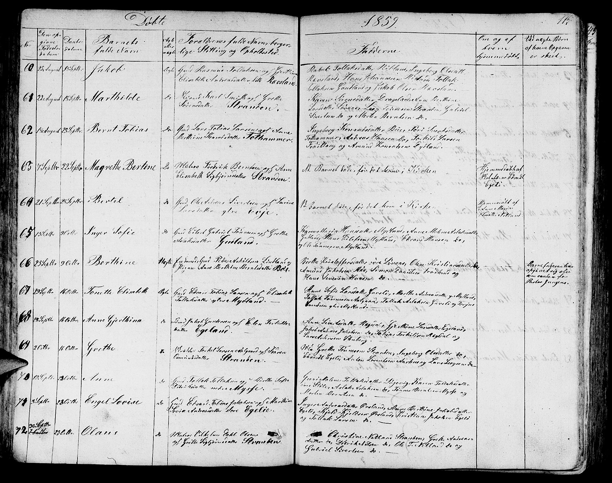 Sokndal sokneprestkontor, AV/SAST-A-101808: Parish register (copy) no. B 2, 1849-1865, p. 115