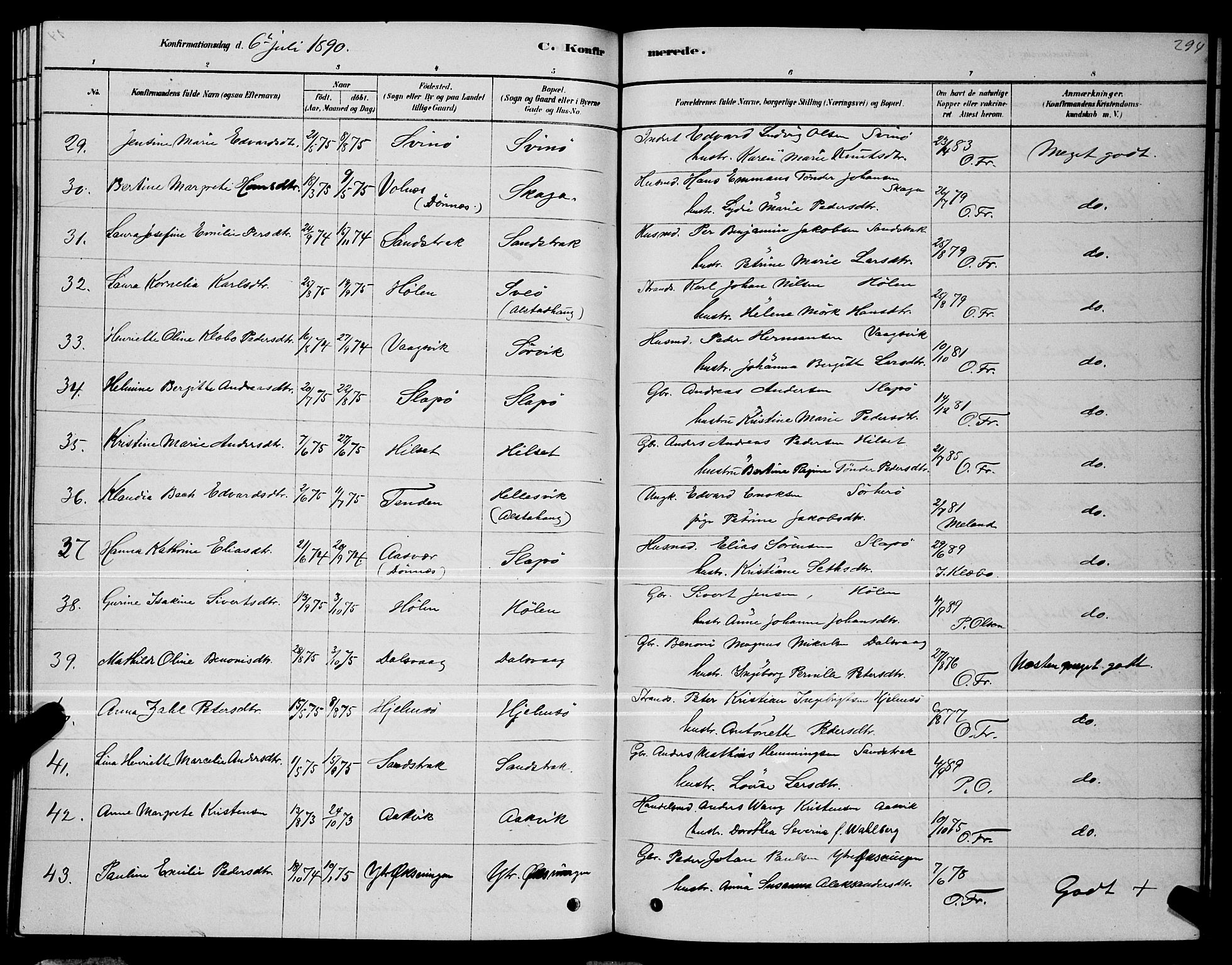 Ministerialprotokoller, klokkerbøker og fødselsregistre - Nordland, AV/SAT-A-1459/834/L0513: Parish register (copy) no. 834C04, 1877-1892, p. 294