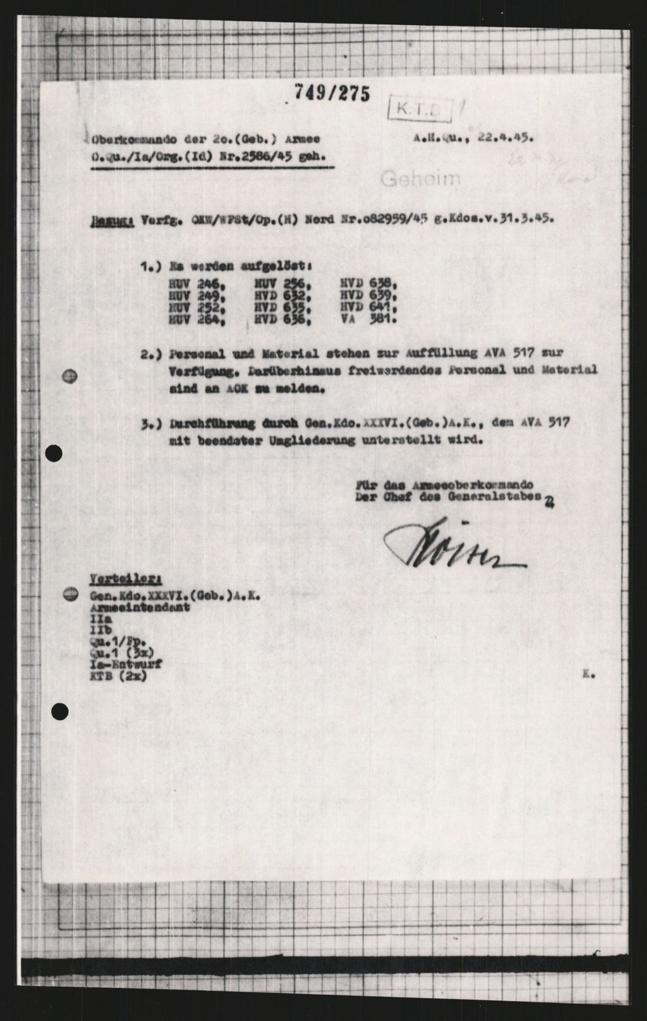 Forsvarets Overkommando. 2 kontor. Arkiv 11.4. Spredte tyske arkivsaker, AV/RA-RAFA-7031/D/Dar/Dara/L0009: Krigsdagbøker for 20. Gebirgs-Armee-Oberkommando (AOK 20), 1940-1945, p. 405