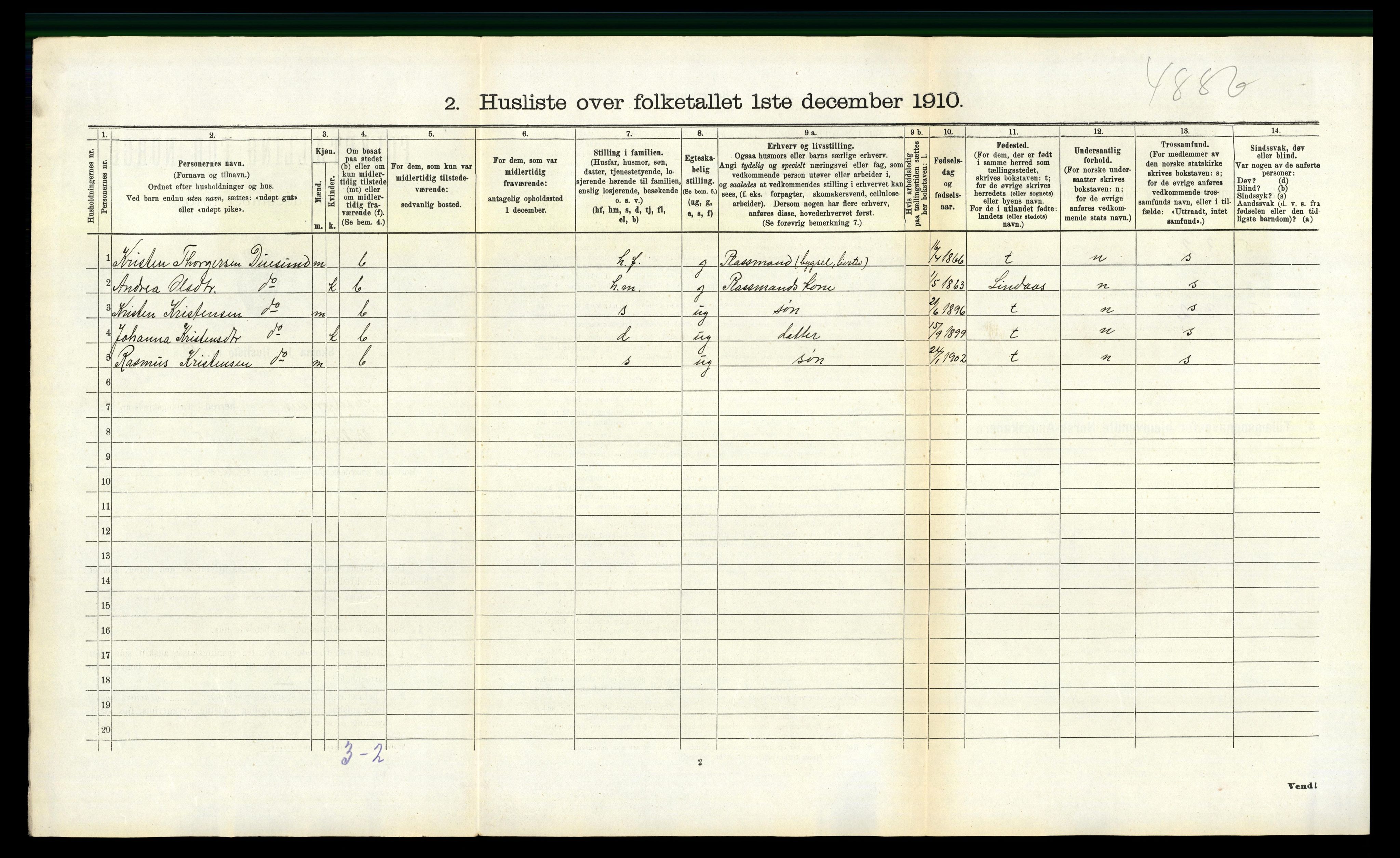 RA, 1910 census for Masfjorden, 1910, p. 287