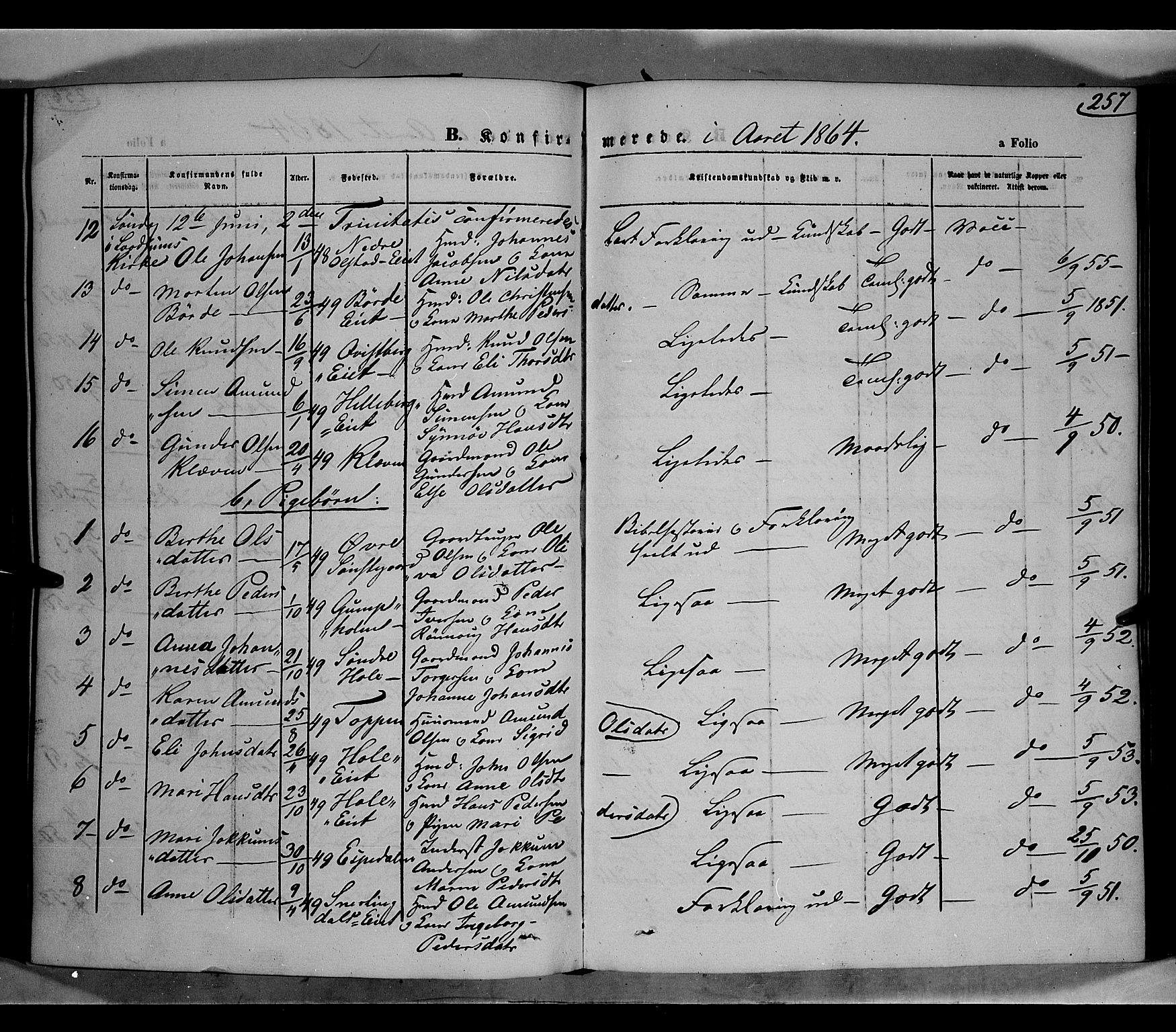 Gausdal prestekontor, SAH/PREST-090/H/Ha/Haa/L0009: Parish register (official) no. 9, 1862-1873, p. 257