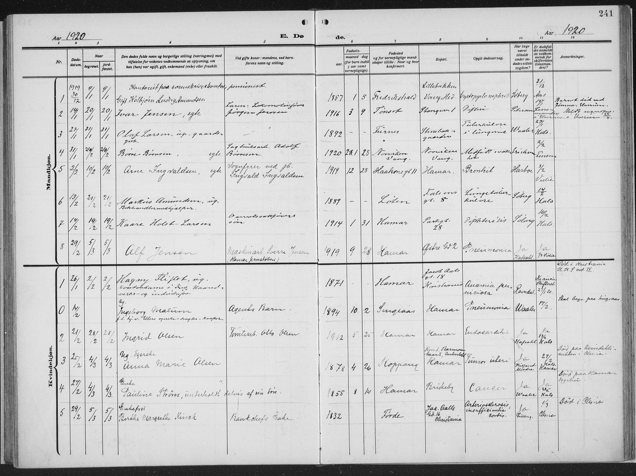 Hamar prestekontor, AV/SAH-DOMPH-002/H/Ha/Haa/L0002: Parish register (official) no. 2, 1915-1936, p. 241