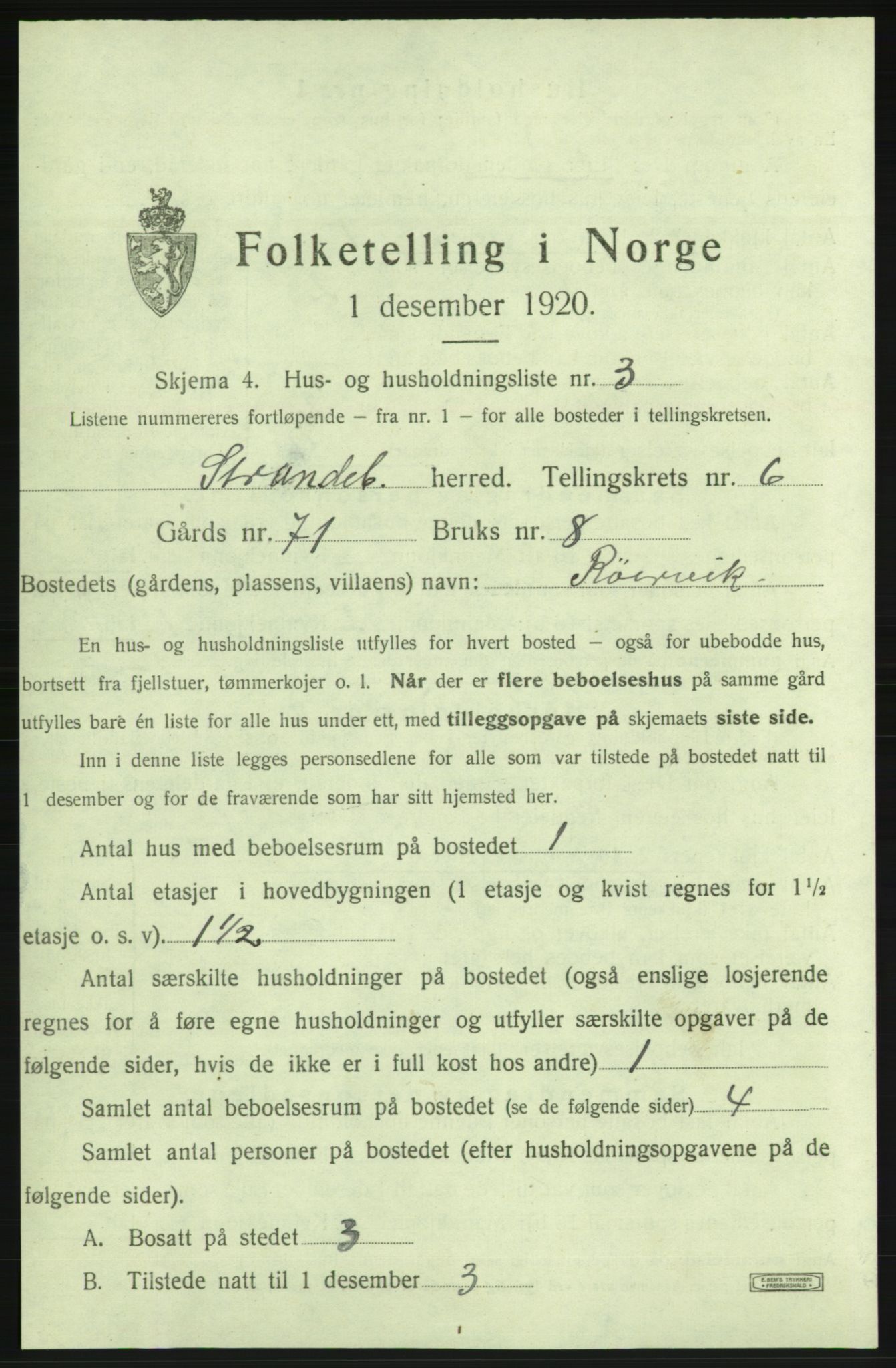 SAB, 1920 census for Strandebarm, 1920, p. 1041