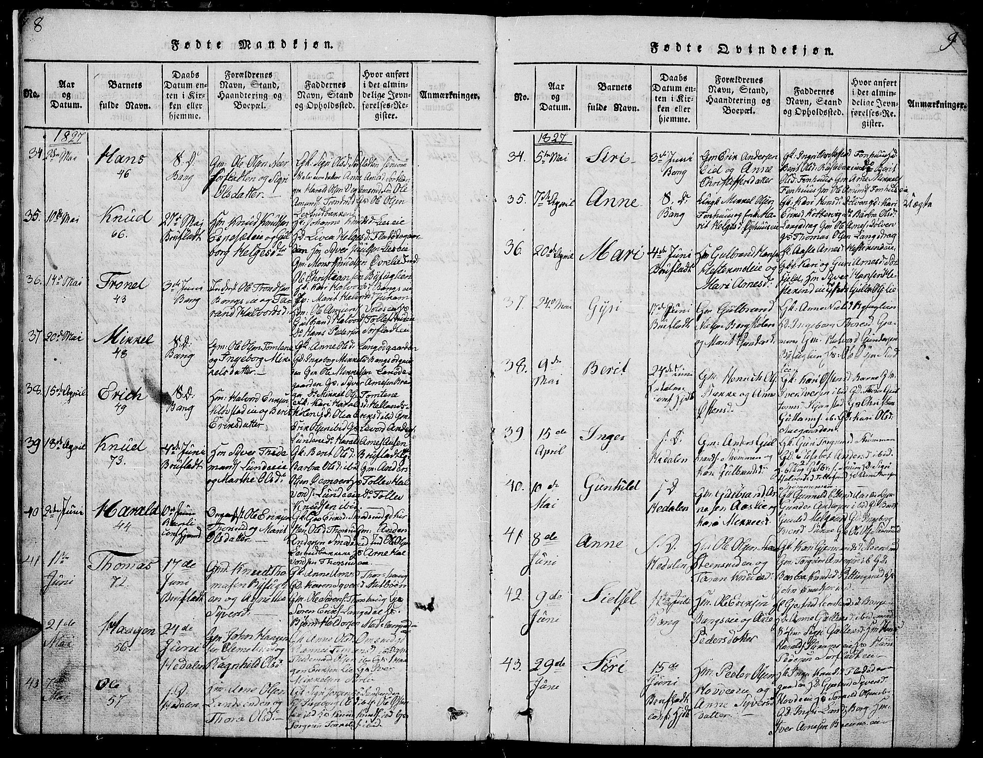 Sør-Aurdal prestekontor, SAH/PREST-128/H/Ha/Hab/L0002: Parish register (copy) no. 2, 1826-1840, p. 8-9