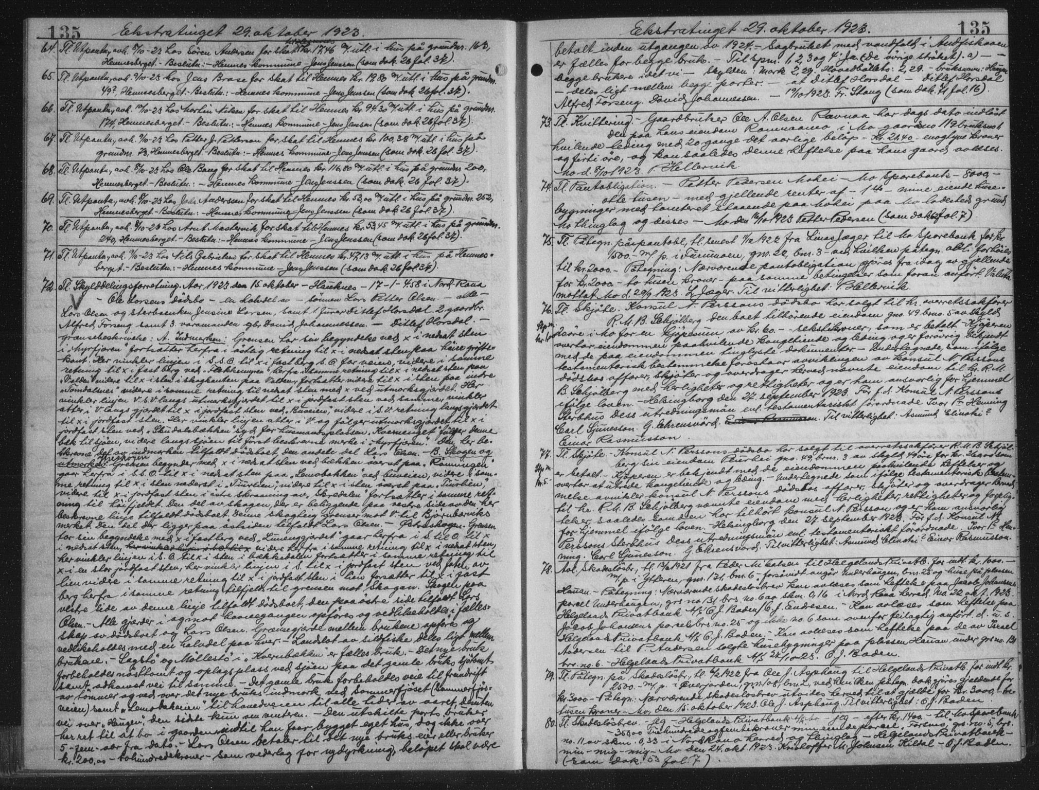 Rana sorenskriveri , AV/SAT-A-1108/1/2/2C/L0018: Mortgage book no. 18, 1923-1928, p. 135, Deed date: 29.10.1923