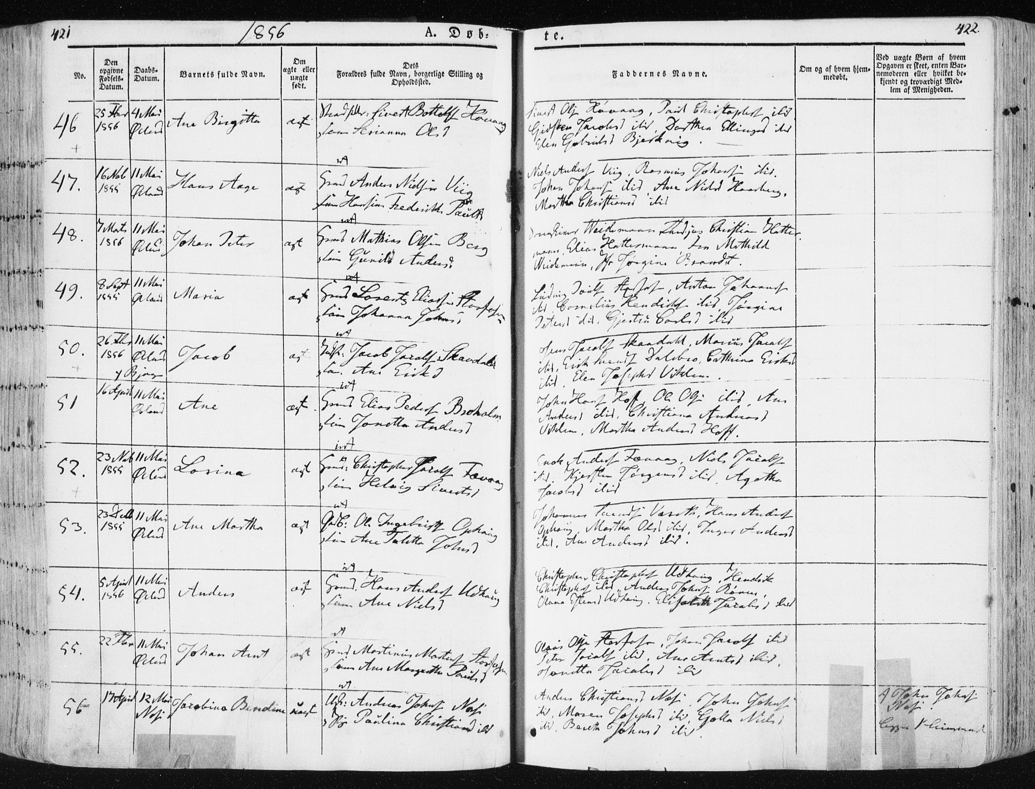 Ministerialprotokoller, klokkerbøker og fødselsregistre - Sør-Trøndelag, SAT/A-1456/659/L0736: Parish register (official) no. 659A06, 1842-1856, p. 421-422