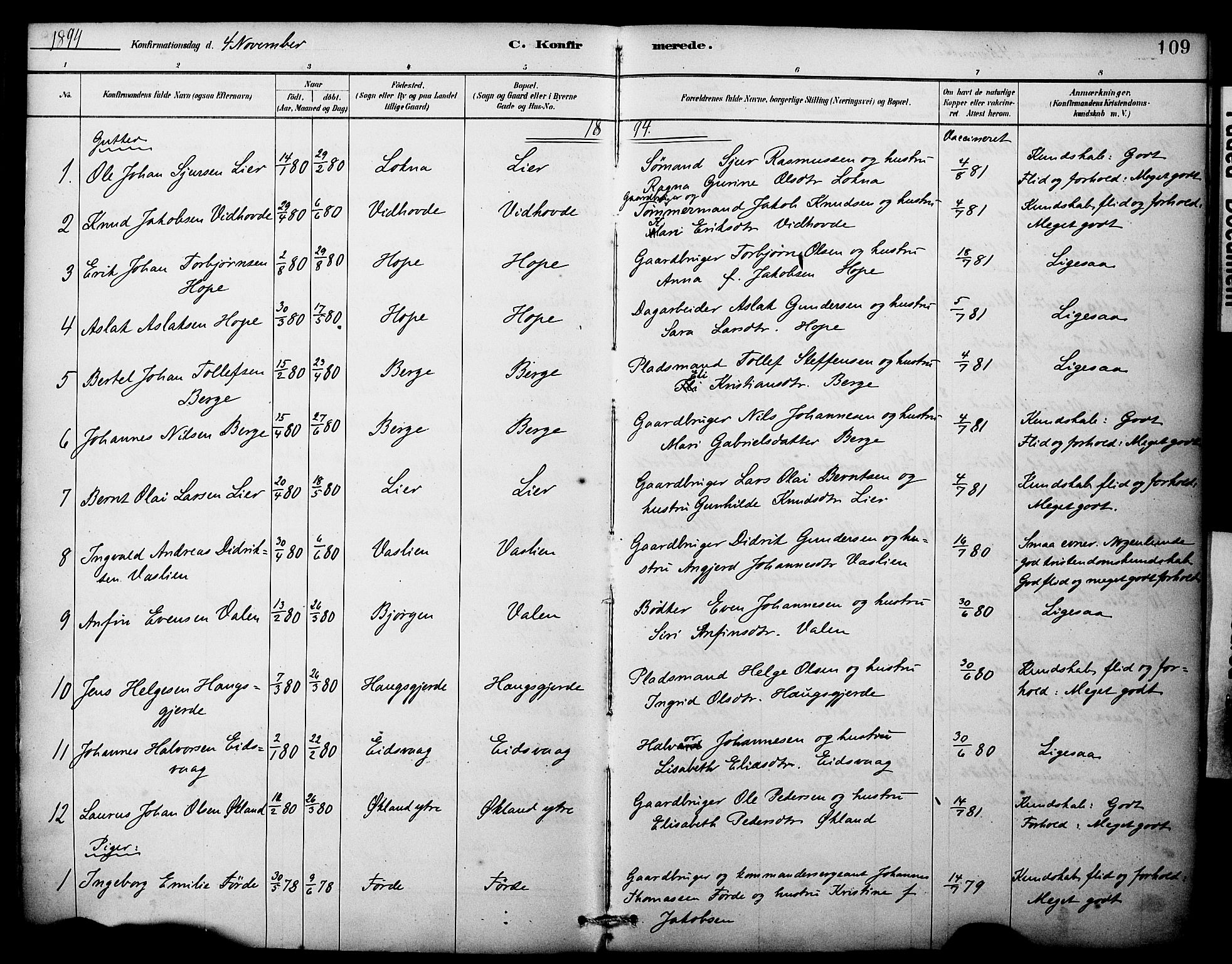 Sveio Sokneprestembete, SAB/A-78501/H/Haa: Parish register (official) no. C 2, 1881-1899, p. 109