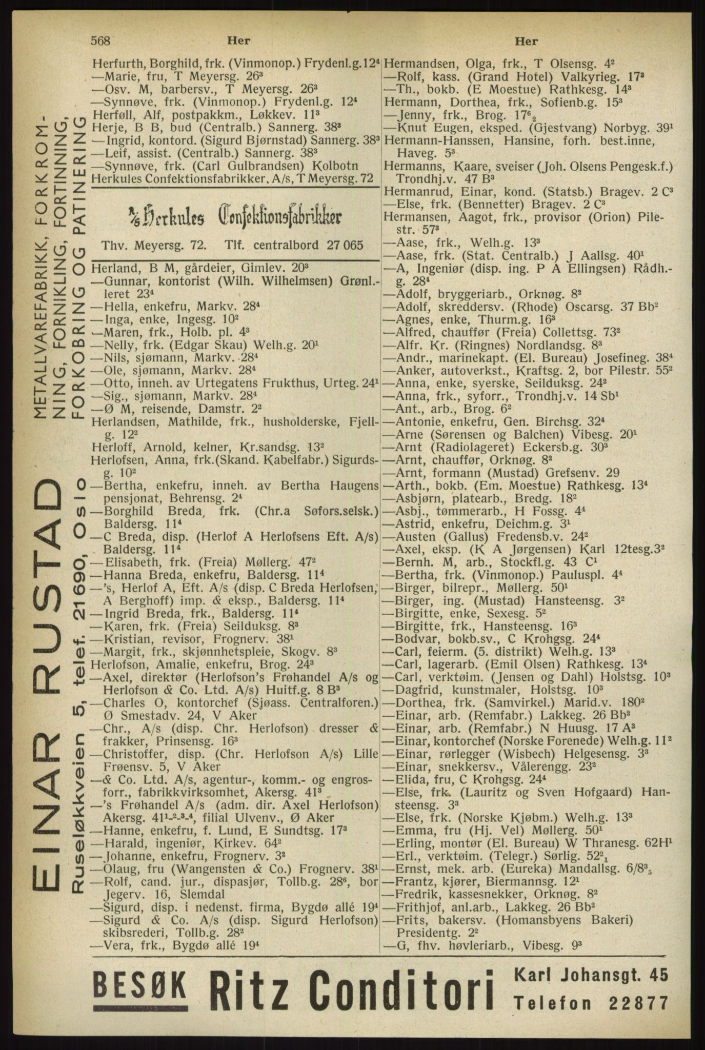Kristiania/Oslo adressebok, PUBL/-, 1933, p. 568