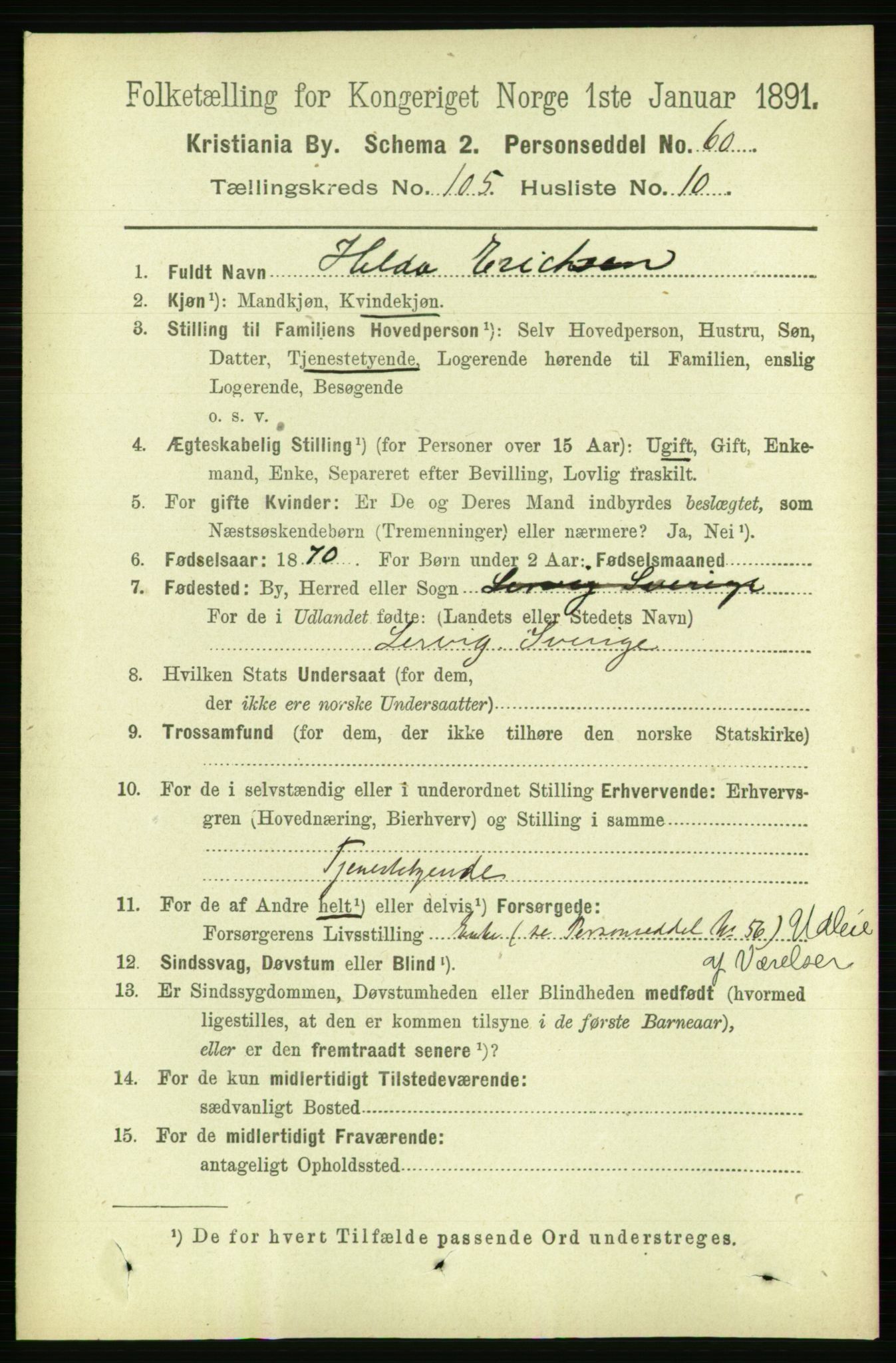 RA, 1891 census for 0301 Kristiania, 1891, p. 53384