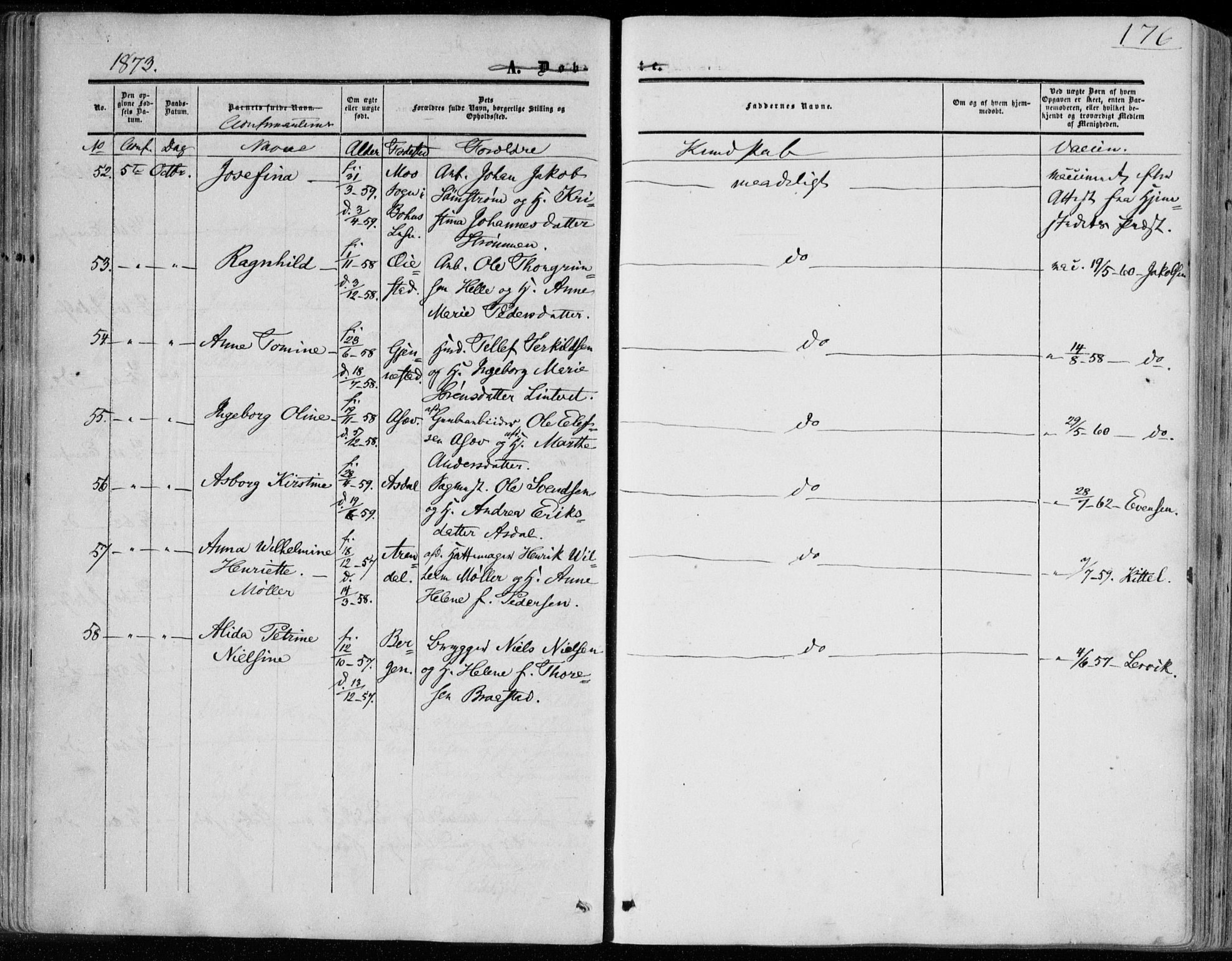 Øyestad sokneprestkontor, SAK/1111-0049/F/Fa/L0015: Parish register (official) no. A 15, 1857-1873, p. 176
