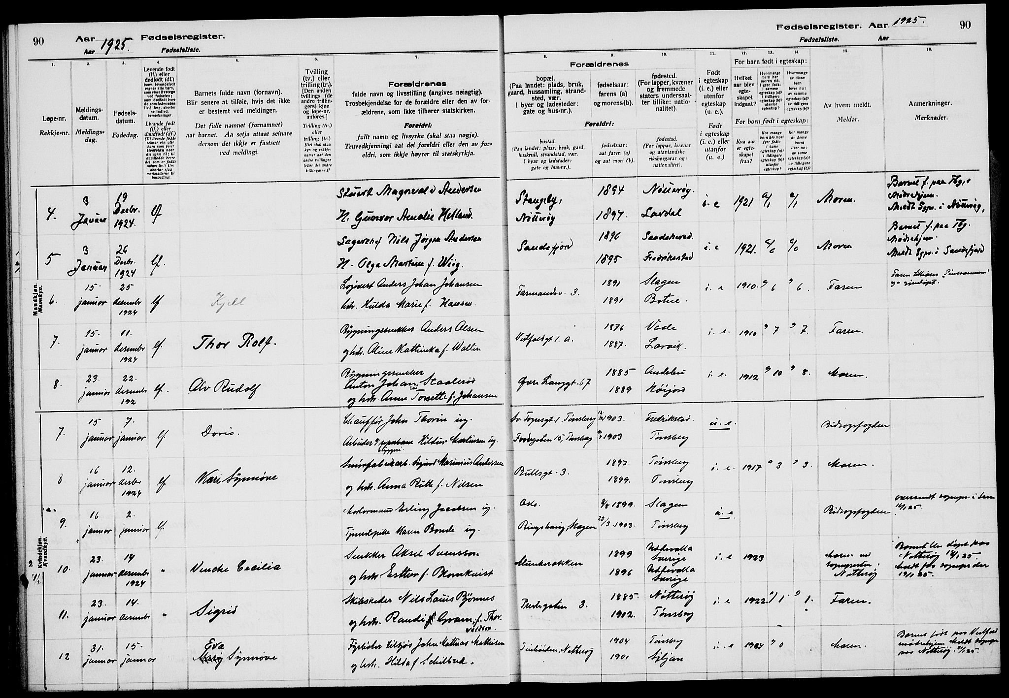 Tønsberg kirkebøker, AV/SAKO-A-330/J/Ja/L0002: Birth register no. 2, 1922-1928, p. 90