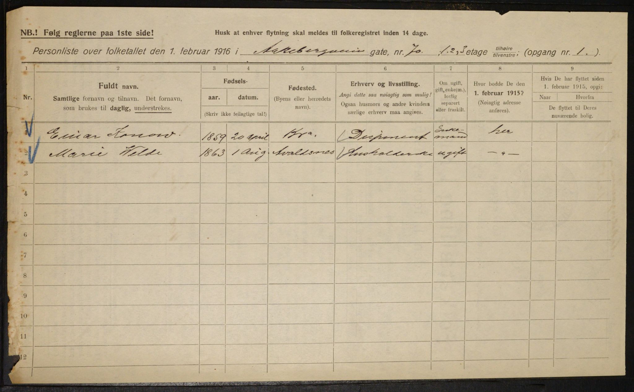 OBA, Municipal Census 1916 for Kristiania, 1916, p. 134621