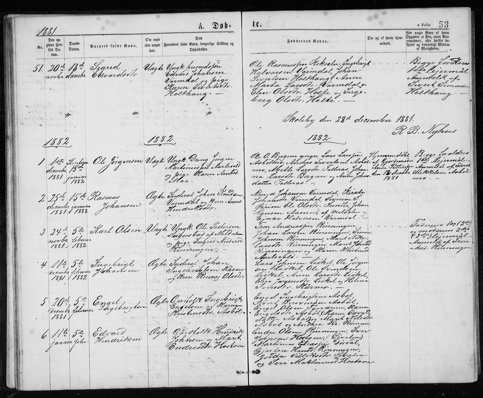 Ministerialprotokoller, klokkerbøker og fødselsregistre - Sør-Trøndelag, SAT/A-1456/671/L0843: Parish register (copy) no. 671C02, 1873-1892, p. 53