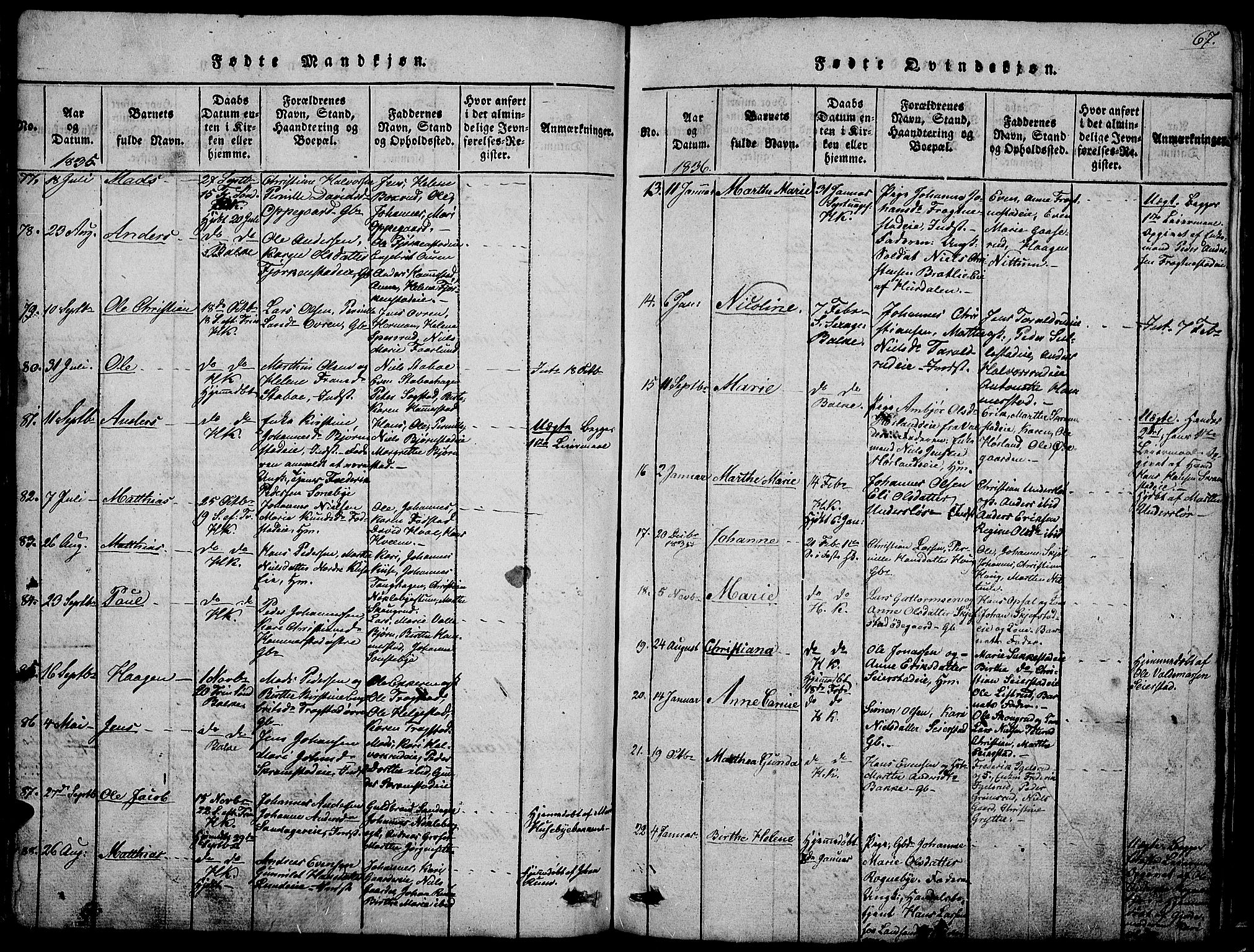 Østre Toten prestekontor, SAH/PREST-104/H/Ha/Hab/L0001: Parish register (copy) no. 1, 1827-1839, p. 67