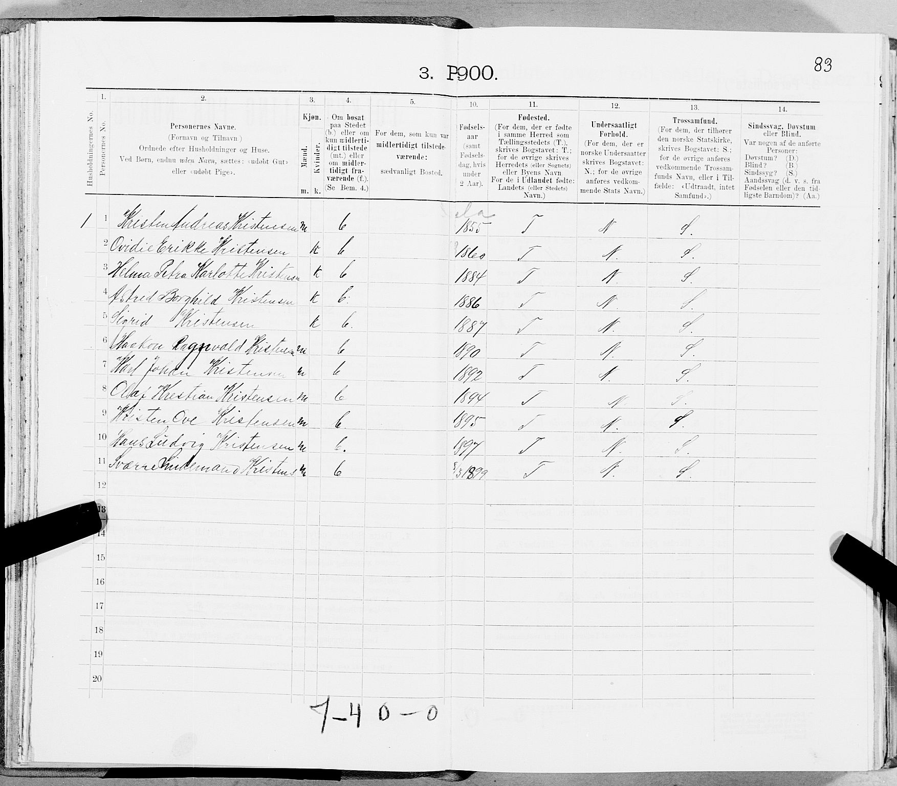 SAT, 1900 census for Skjerstad, 1900, p. 594