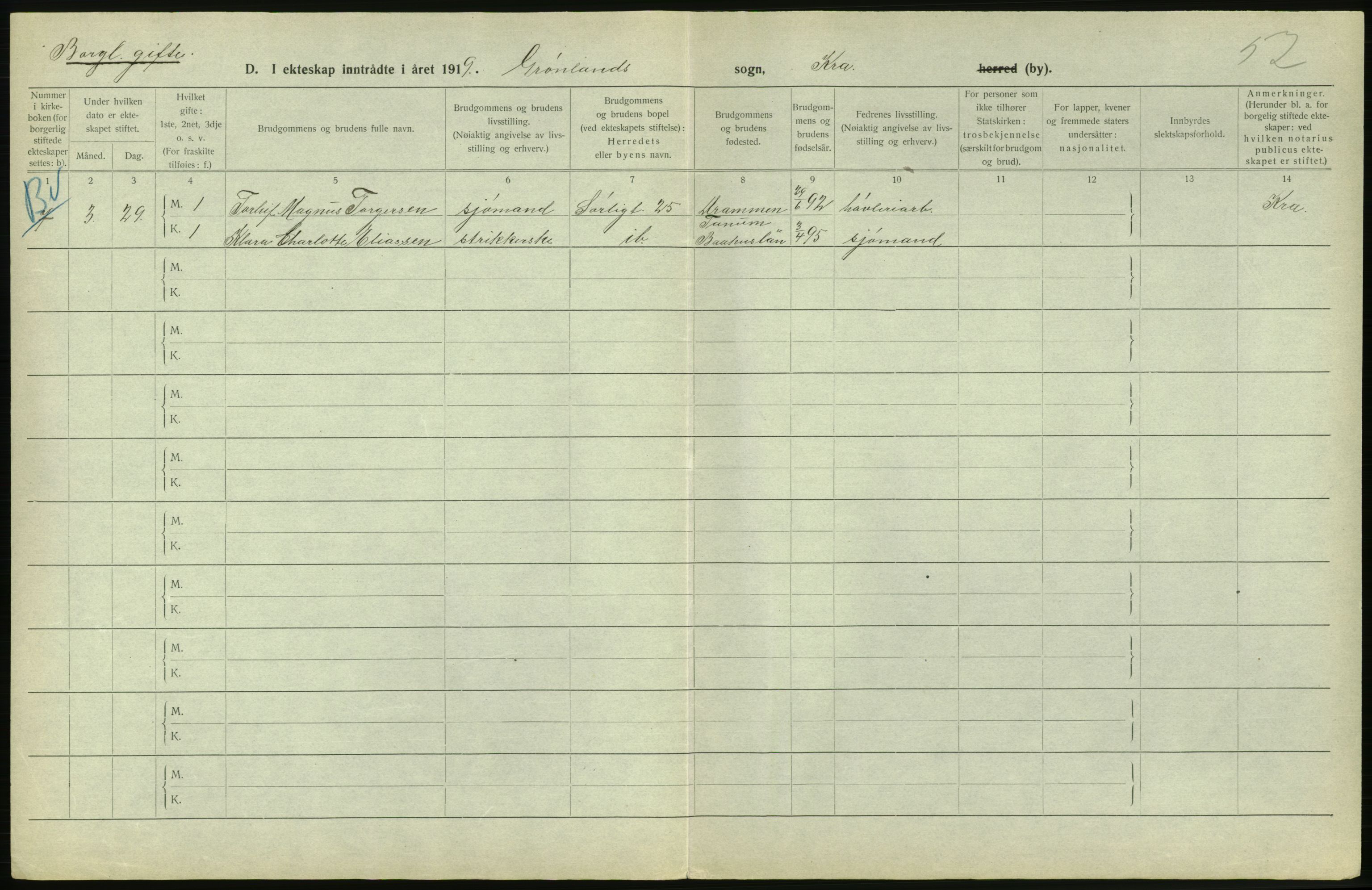 Statistisk sentralbyrå, Sosiodemografiske emner, Befolkning, RA/S-2228/D/Df/Dfb/Dfbi/L0009: Kristiania: Gifte, 1919, p. 716