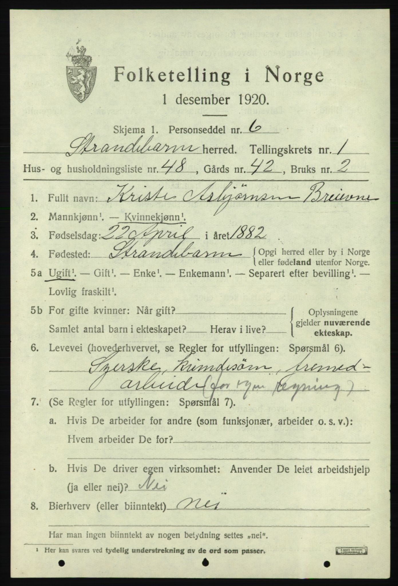 SAB, 1920 census for Strandebarm, 1920, p. 1856