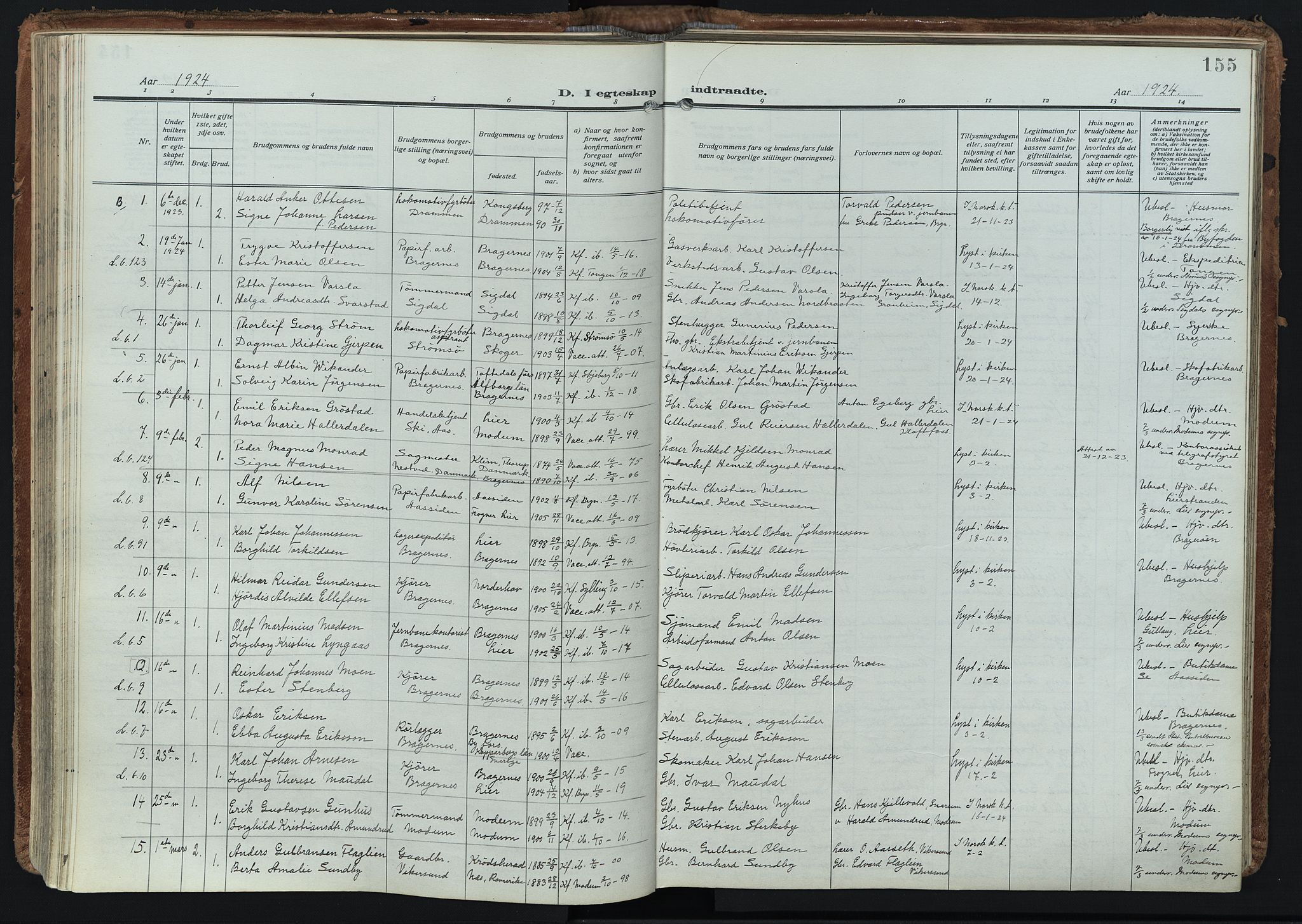 Bragernes kirkebøker, SAKO/A-6/F/Fc/L0009: Parish register (official) no. III 9, 1921-1939, p. 155