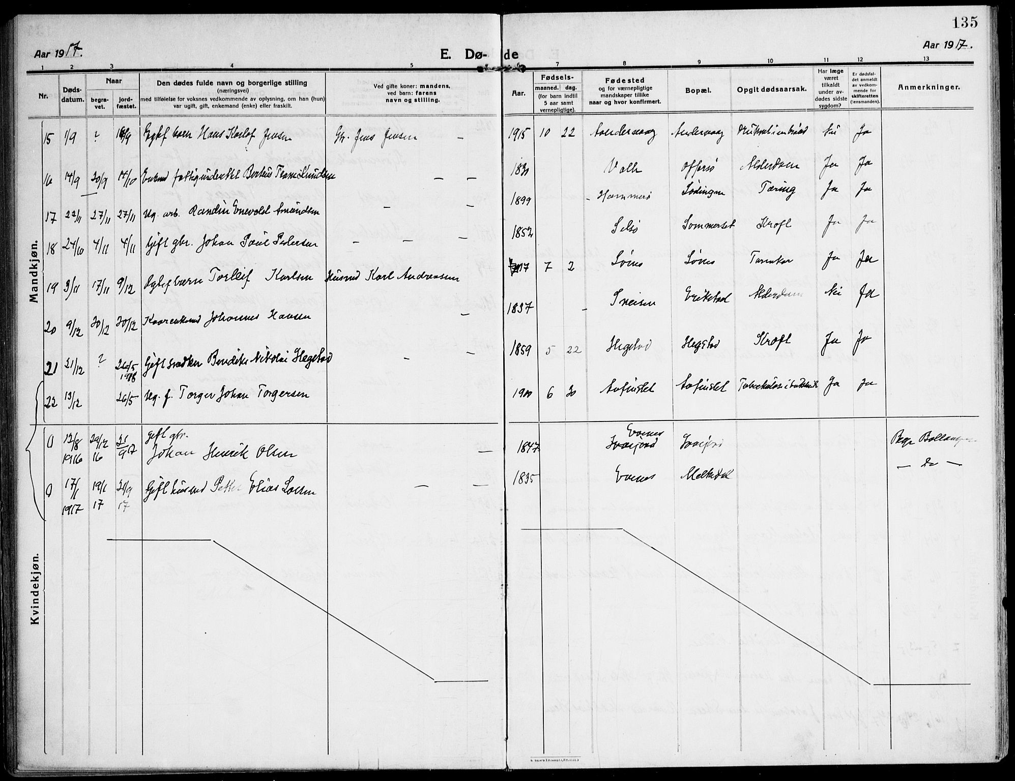 Ministerialprotokoller, klokkerbøker og fødselsregistre - Nordland, AV/SAT-A-1459/872/L1037: Parish register (official) no. 872A12, 1914-1925, p. 135