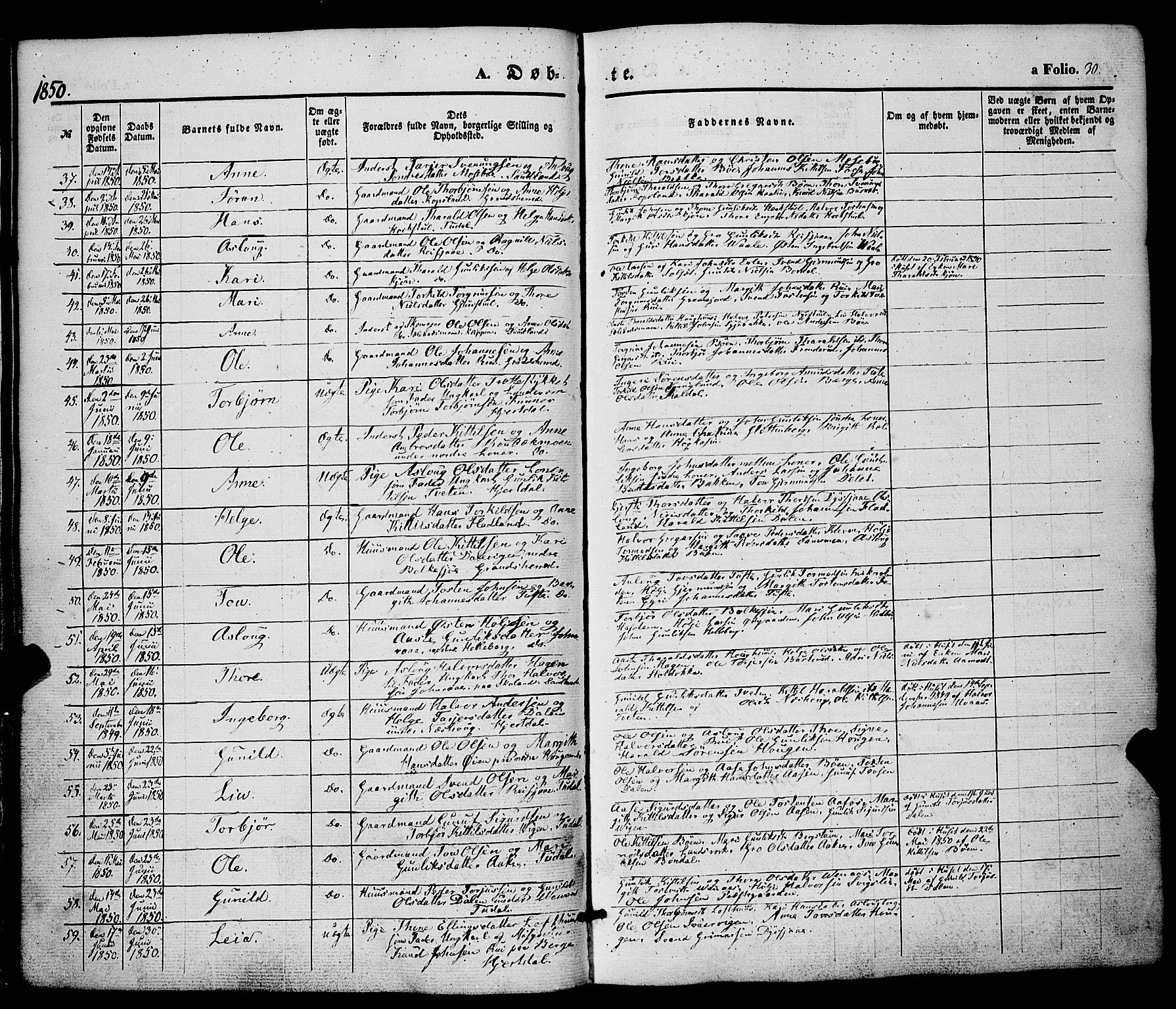 Hjartdal kirkebøker, AV/SAKO-A-270/F/Fa/L0008: Parish register (official) no. I 8, 1844-1859, p. 30