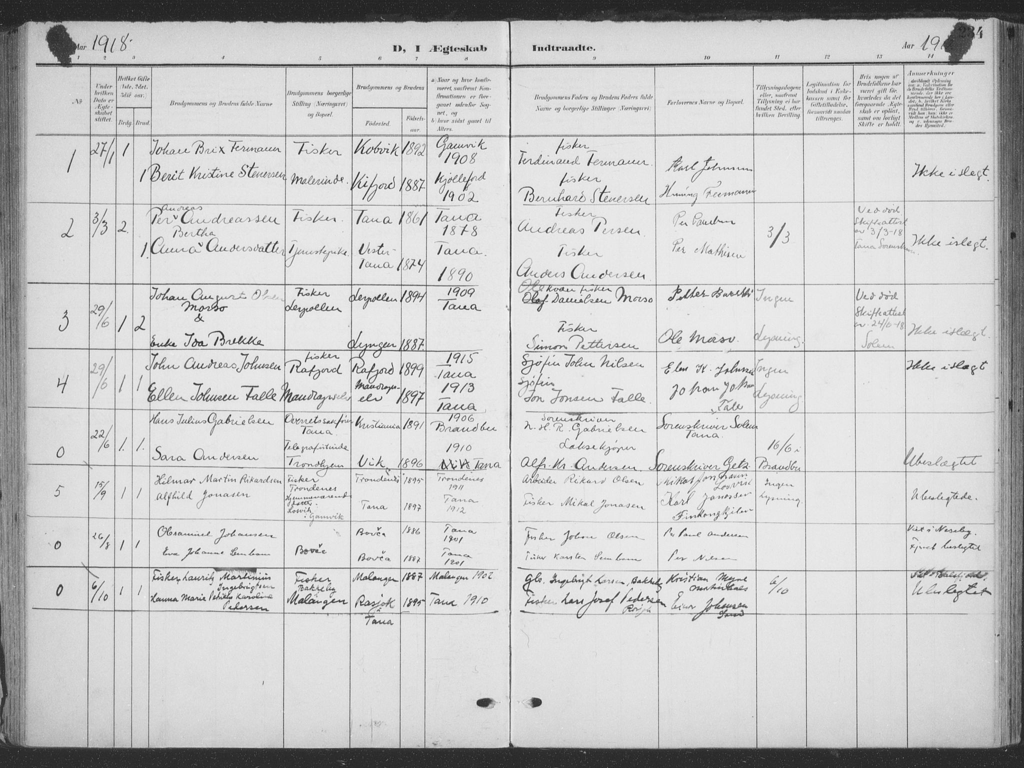 Tana sokneprestkontor, SATØ/S-1334/H/Ha/L0007kirke: Parish register (official) no. 7, 1904-1918, p. 234