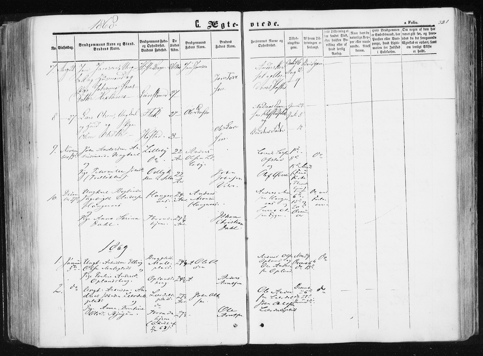 Ministerialprotokoller, klokkerbøker og fødselsregistre - Sør-Trøndelag, SAT/A-1456/612/L0377: Parish register (official) no. 612A09, 1859-1877, p. 321