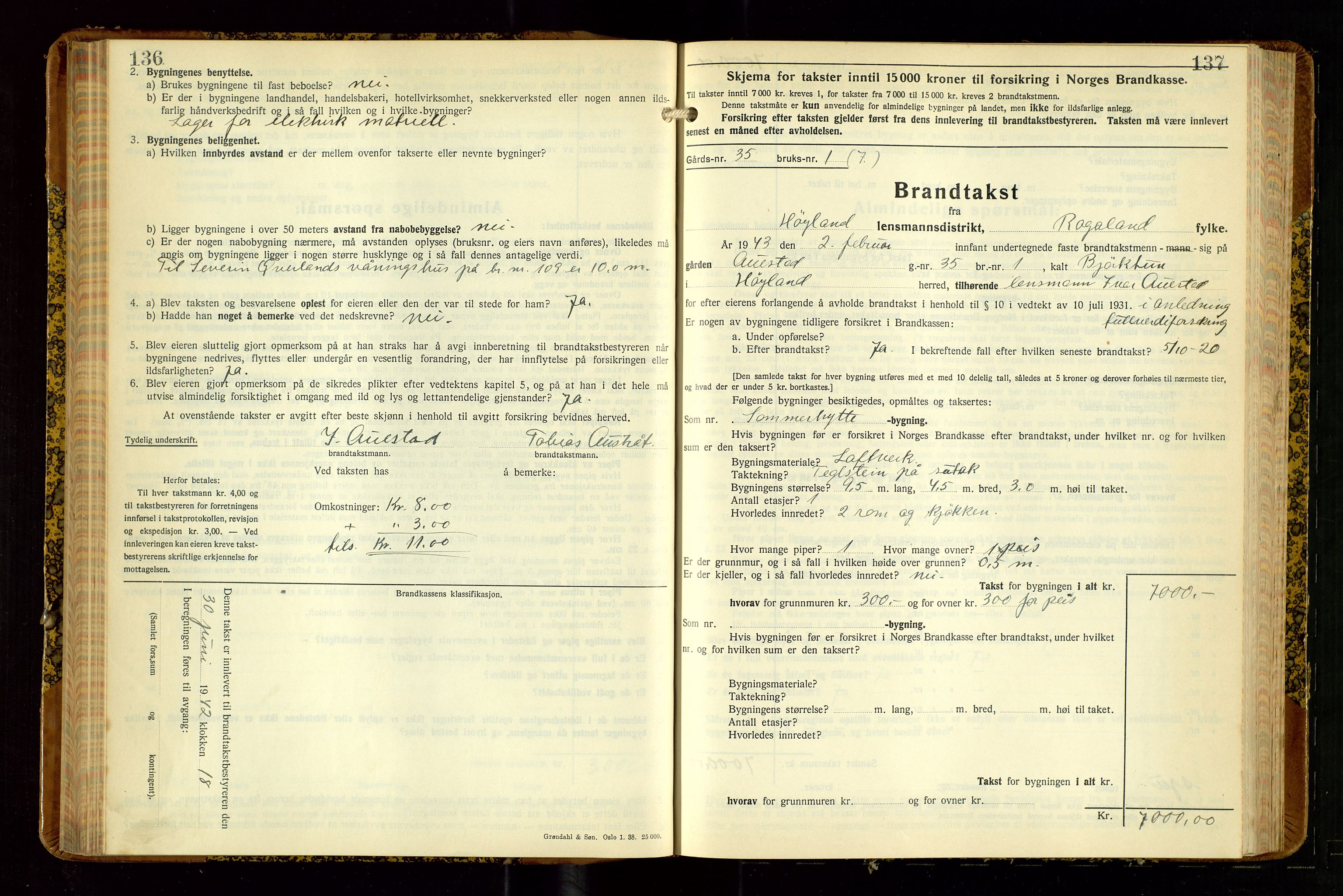 Høyland/Sandnes lensmannskontor, SAST/A-100166/Gob/L0008: "Branntakstprotokoll", 1940-1952, p. 136-137