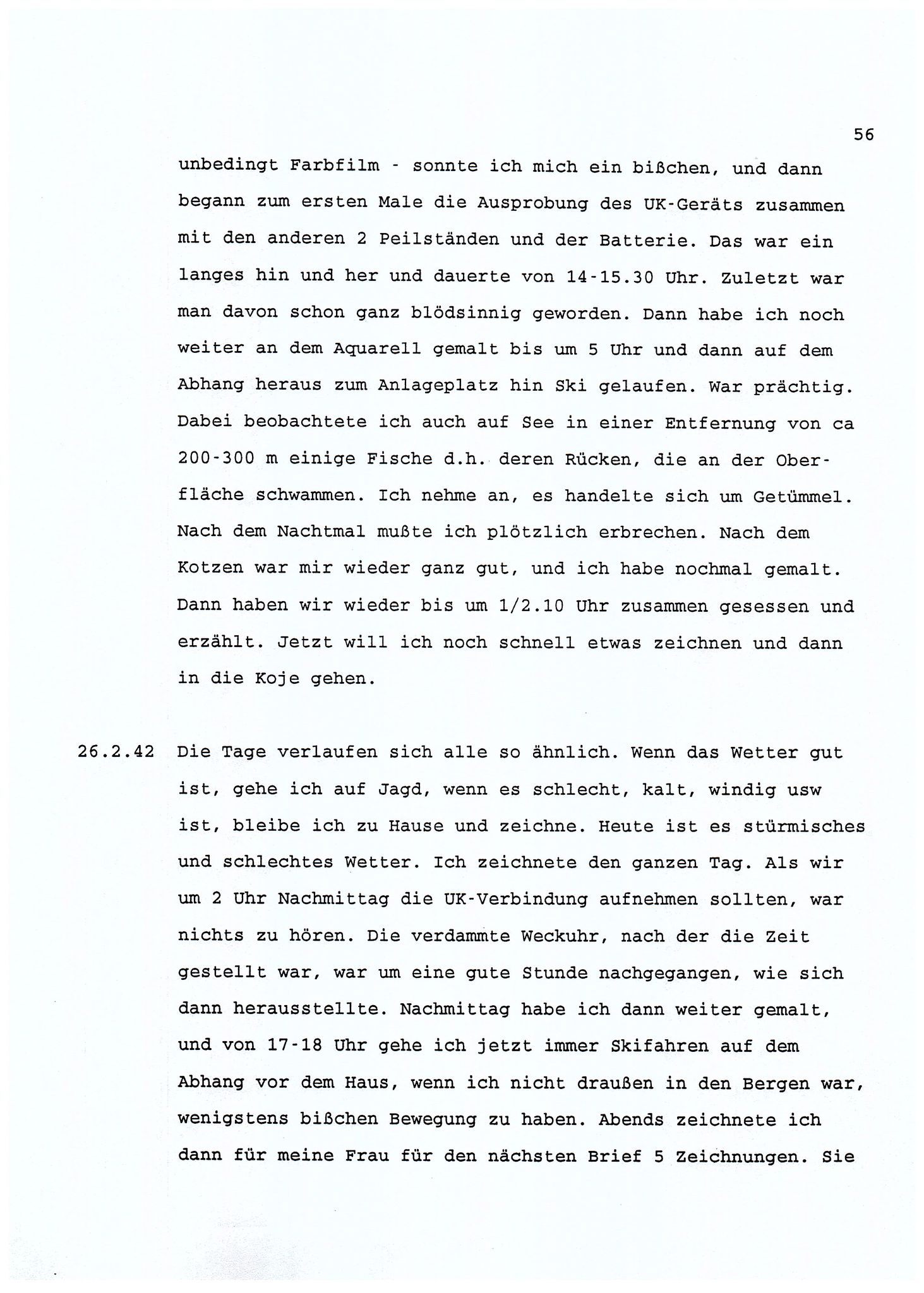 Dagbokopptegnelser av en tysk marineoffiser stasjonert i Norge , FMFB/A-1160/F/L0001: Dagbokopptegnelser av en tysk marineoffiser stasjonert i Norge, 1941-1944, p. 56