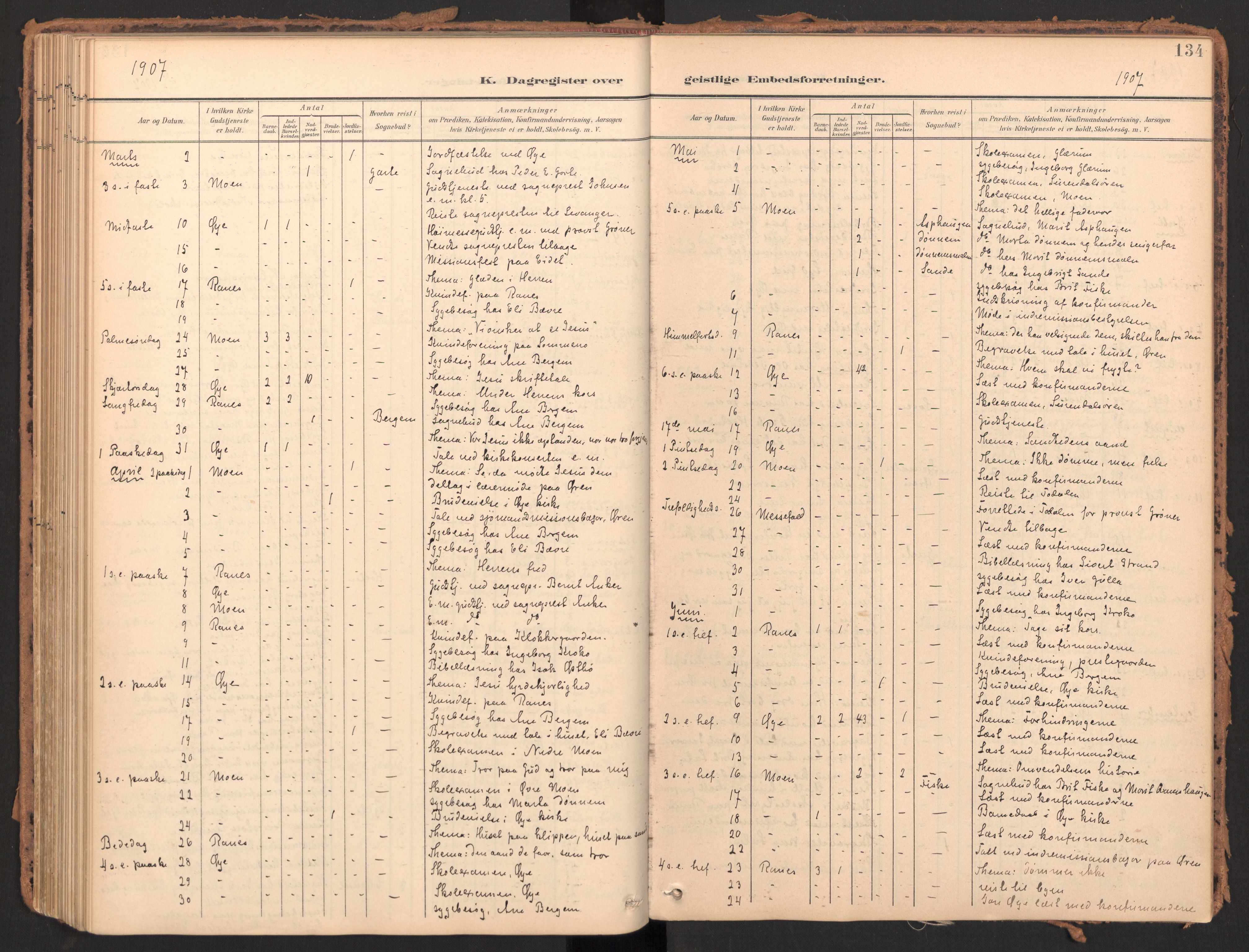 Ministerialprotokoller, klokkerbøker og fødselsregistre - Møre og Romsdal, SAT/A-1454/595/L1048: Parish register (official) no. 595A10, 1900-1917, p. 134