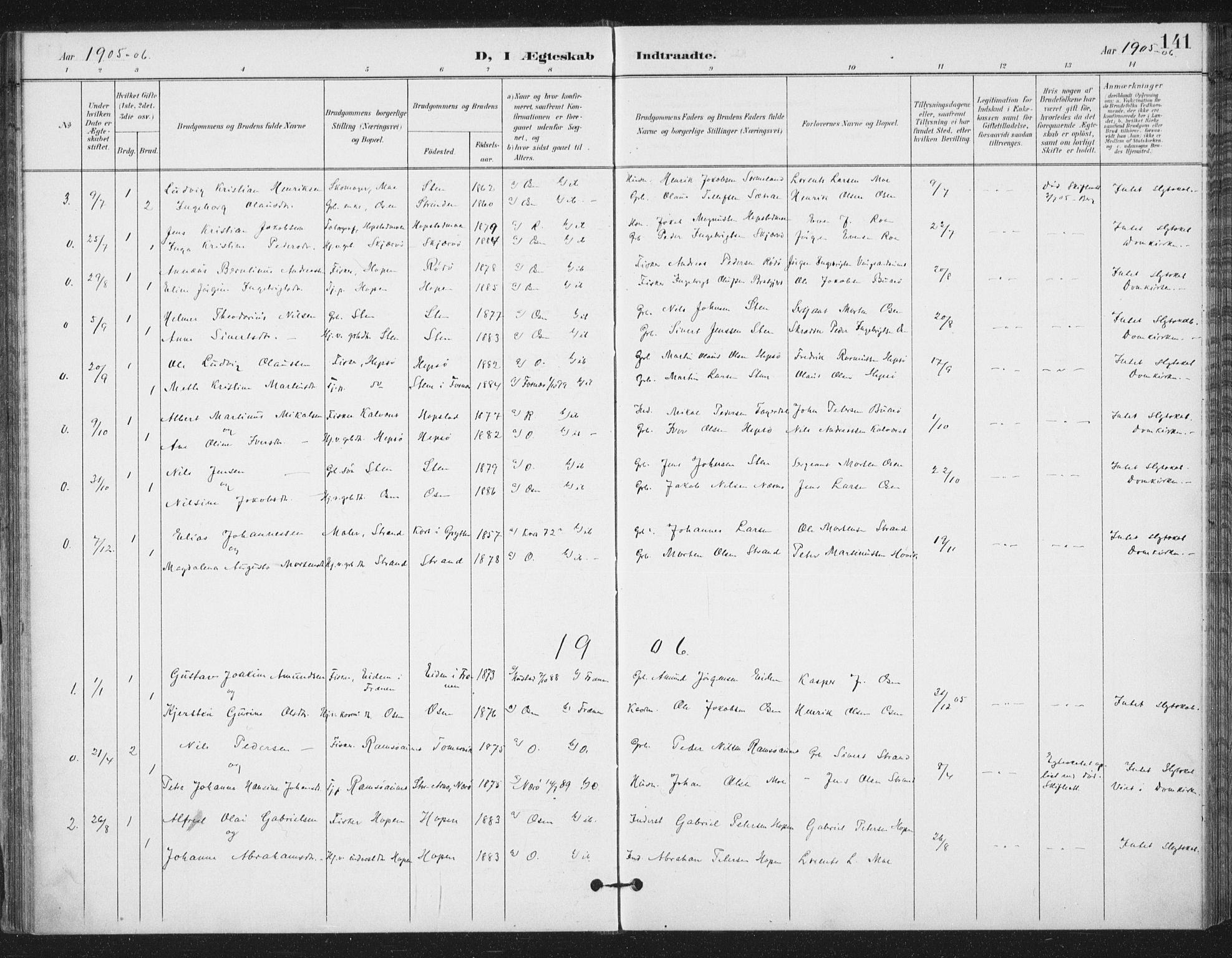 Ministerialprotokoller, klokkerbøker og fødselsregistre - Sør-Trøndelag, SAT/A-1456/658/L0723: Parish register (official) no. 658A02, 1897-1912, p. 141