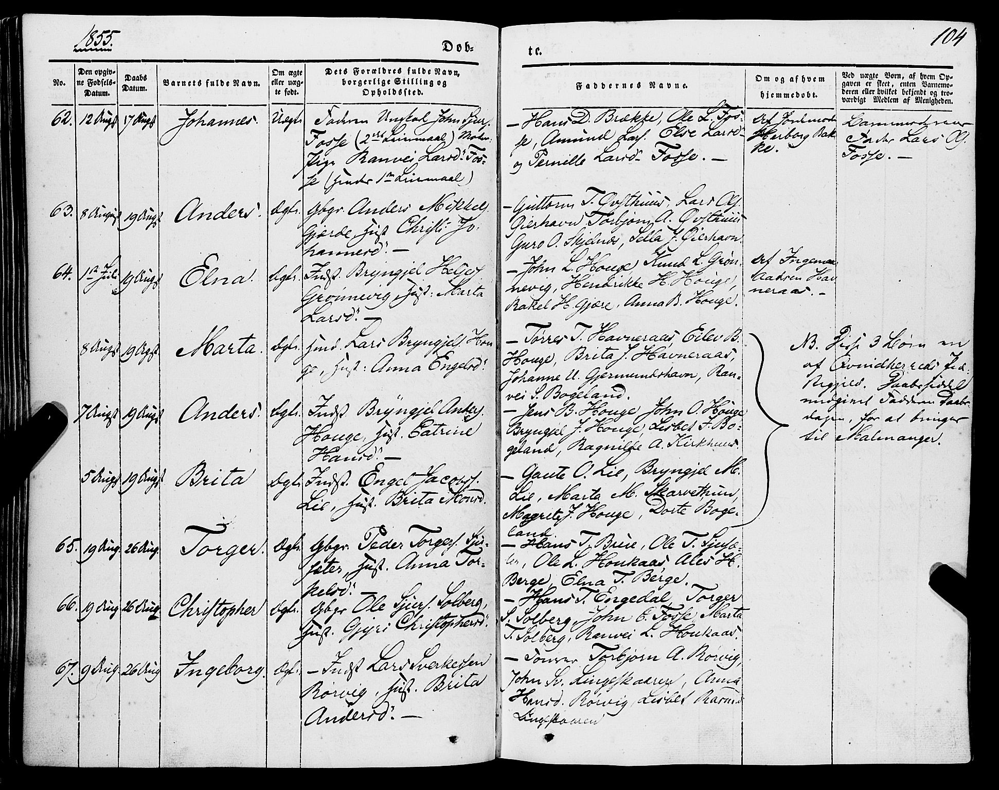 Strandebarm sokneprestembete, AV/SAB-A-78401/H/Haa: Parish register (official) no. A 7, 1844-1872, p. 104