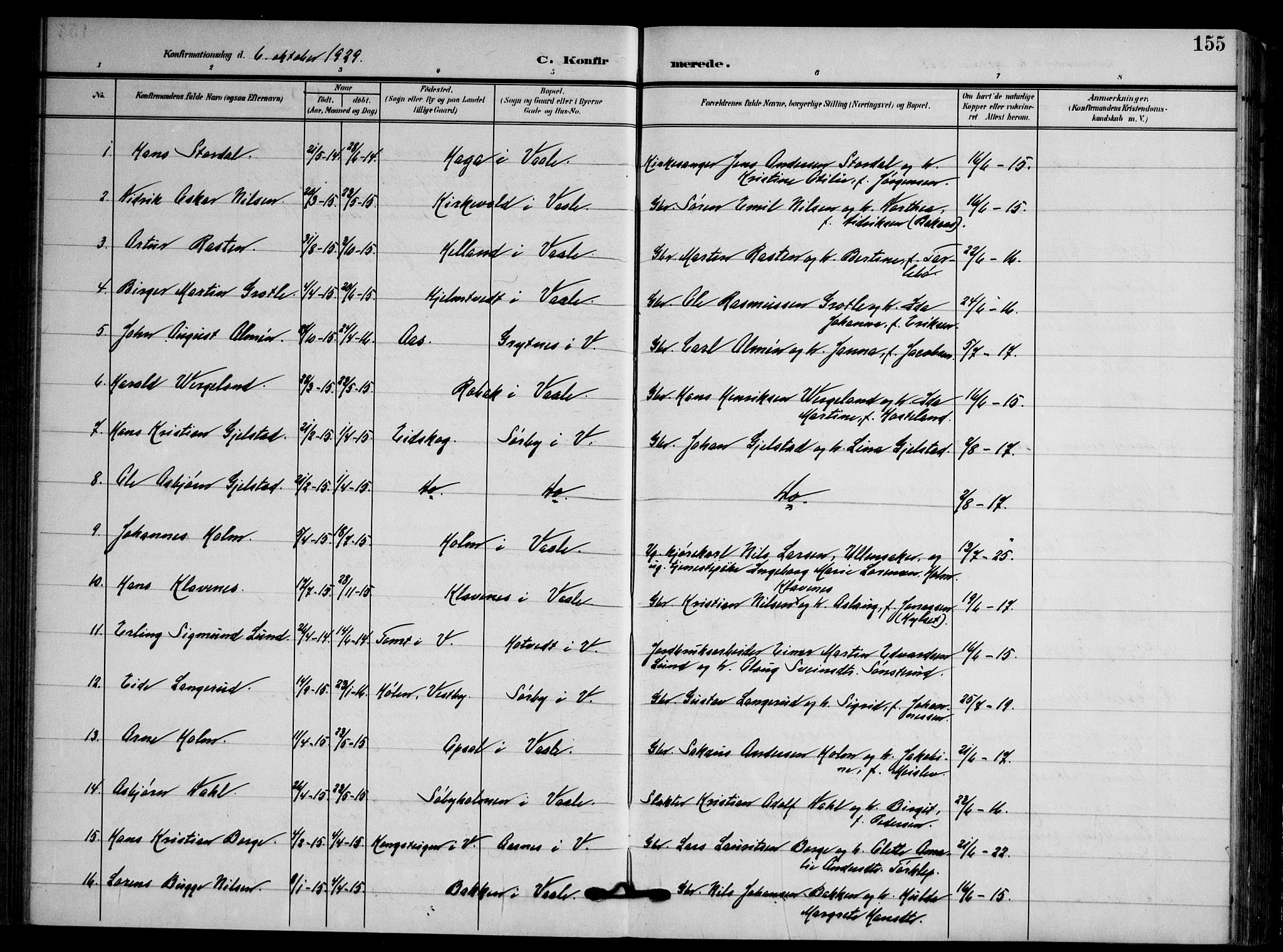 Våle kirkebøker, AV/SAKO-A-334/F/Fa/L0012: Parish register (official) no. I 12, 1907-1934, p. 155