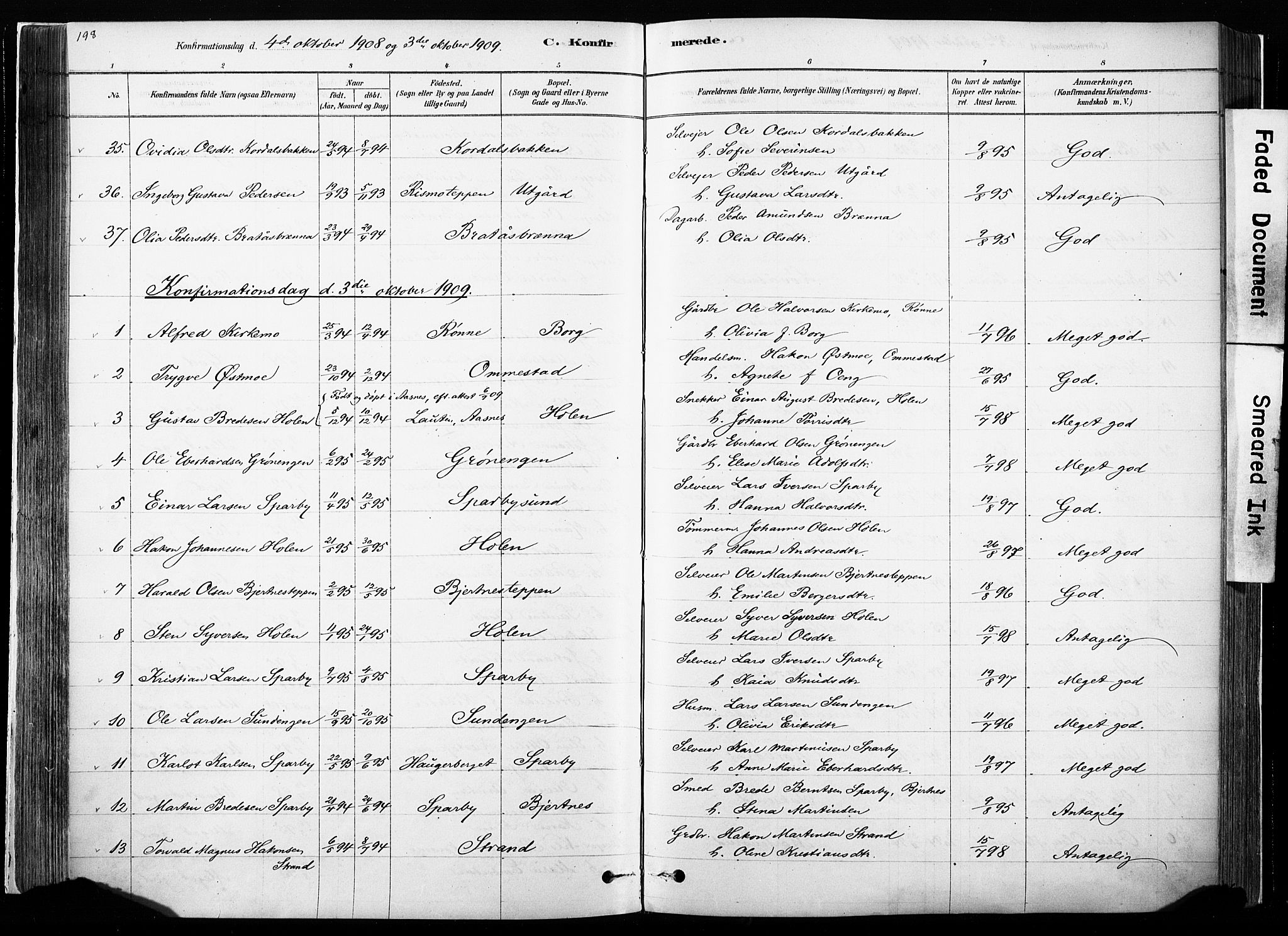 Hof prestekontor, SAH/PREST-038/H/Ha/Haa/L0010: Parish register (official) no. 10, 1878-1909, p. 198