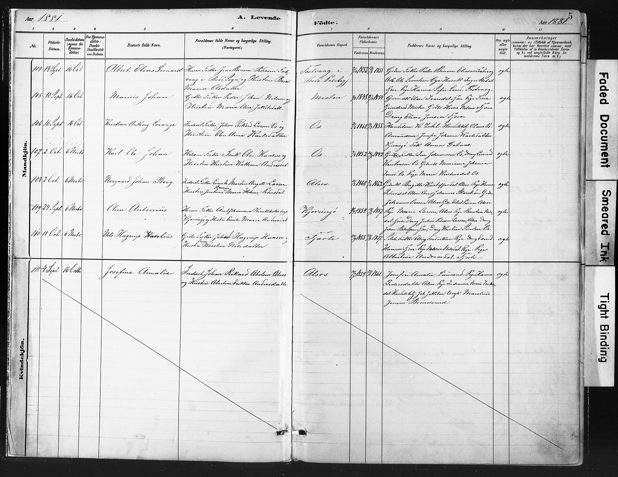 Ministerialprotokoller, klokkerbøker og fødselsregistre - Nordland, SAT/A-1459/803/L0071: Parish register (official) no. 803A01, 1881-1897, p. 5