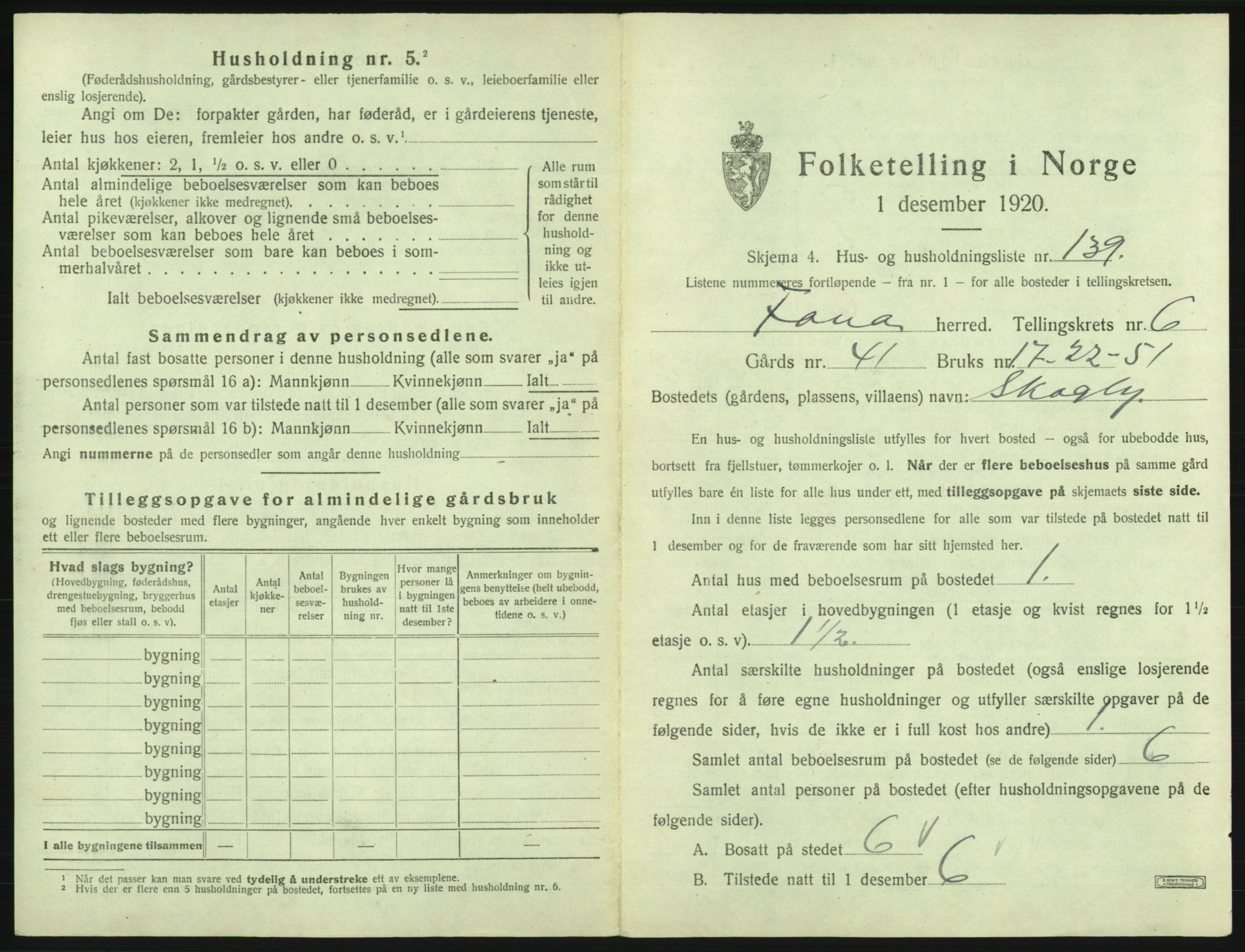 SAB, 1920 census for Fana, 1920, p. 1225