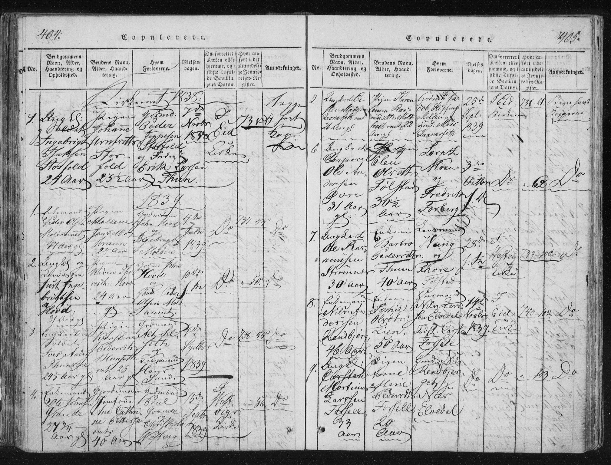 Ministerialprotokoller, klokkerbøker og fødselsregistre - Nord-Trøndelag, AV/SAT-A-1458/744/L0417: Parish register (official) no. 744A01, 1817-1842, p. 404-405