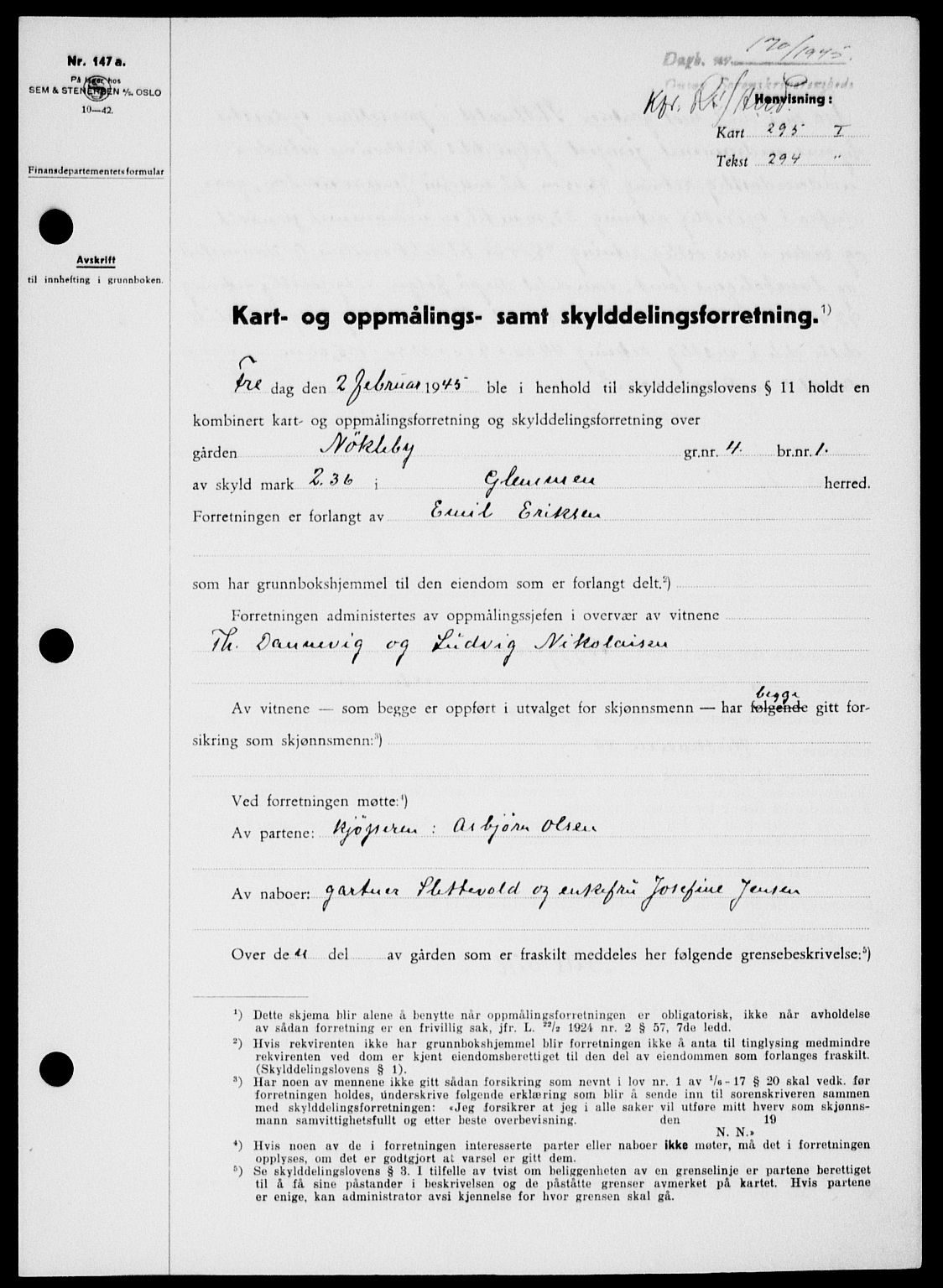 Onsøy sorenskriveri, AV/SAO-A-10474/G/Ga/Gab/L0014: Mortgage book no. II A-14, 1944-1945, Diary no: : 170/1945